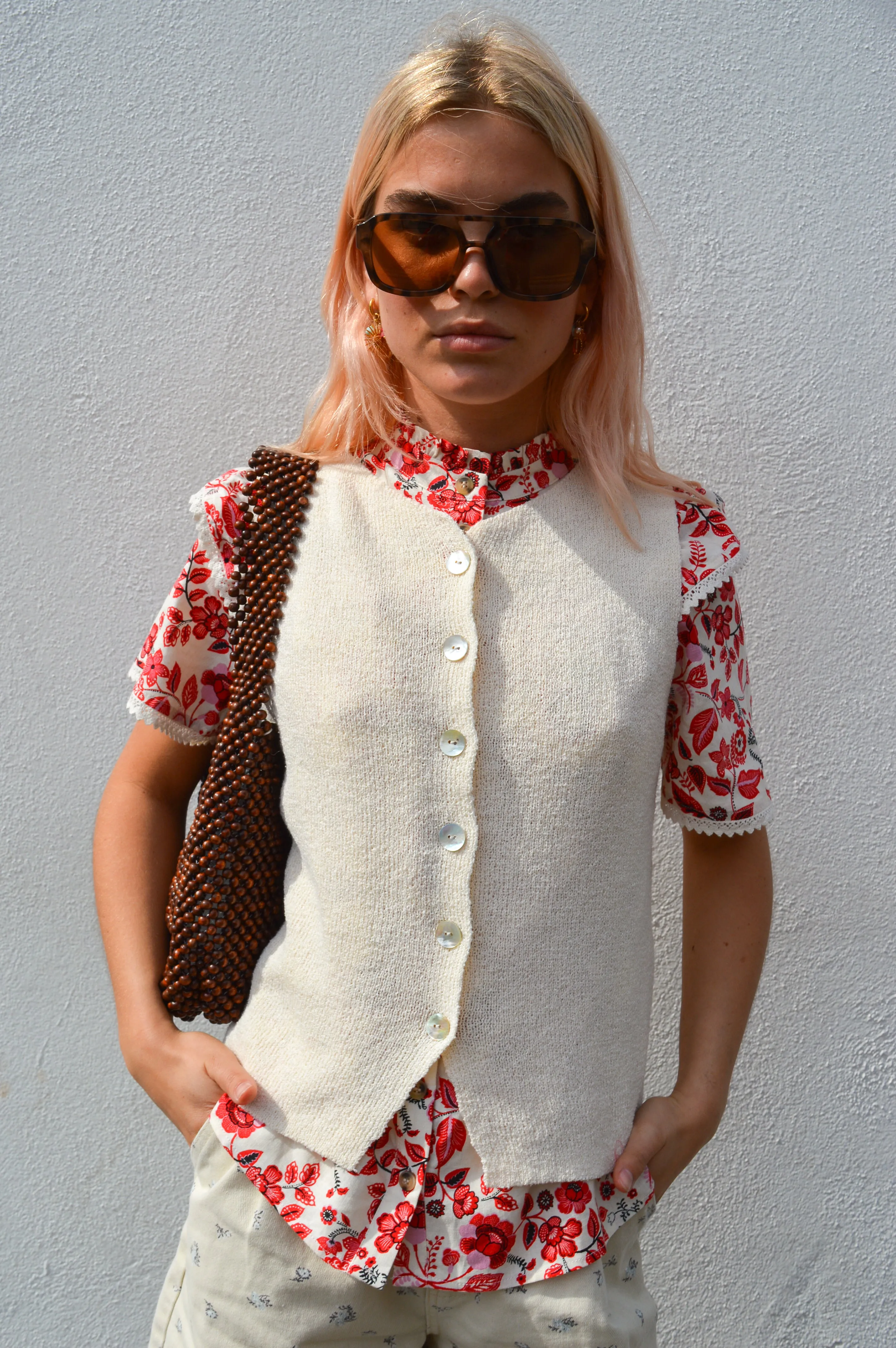 ICHI Blonds Almond Milk Knit Waistcoat