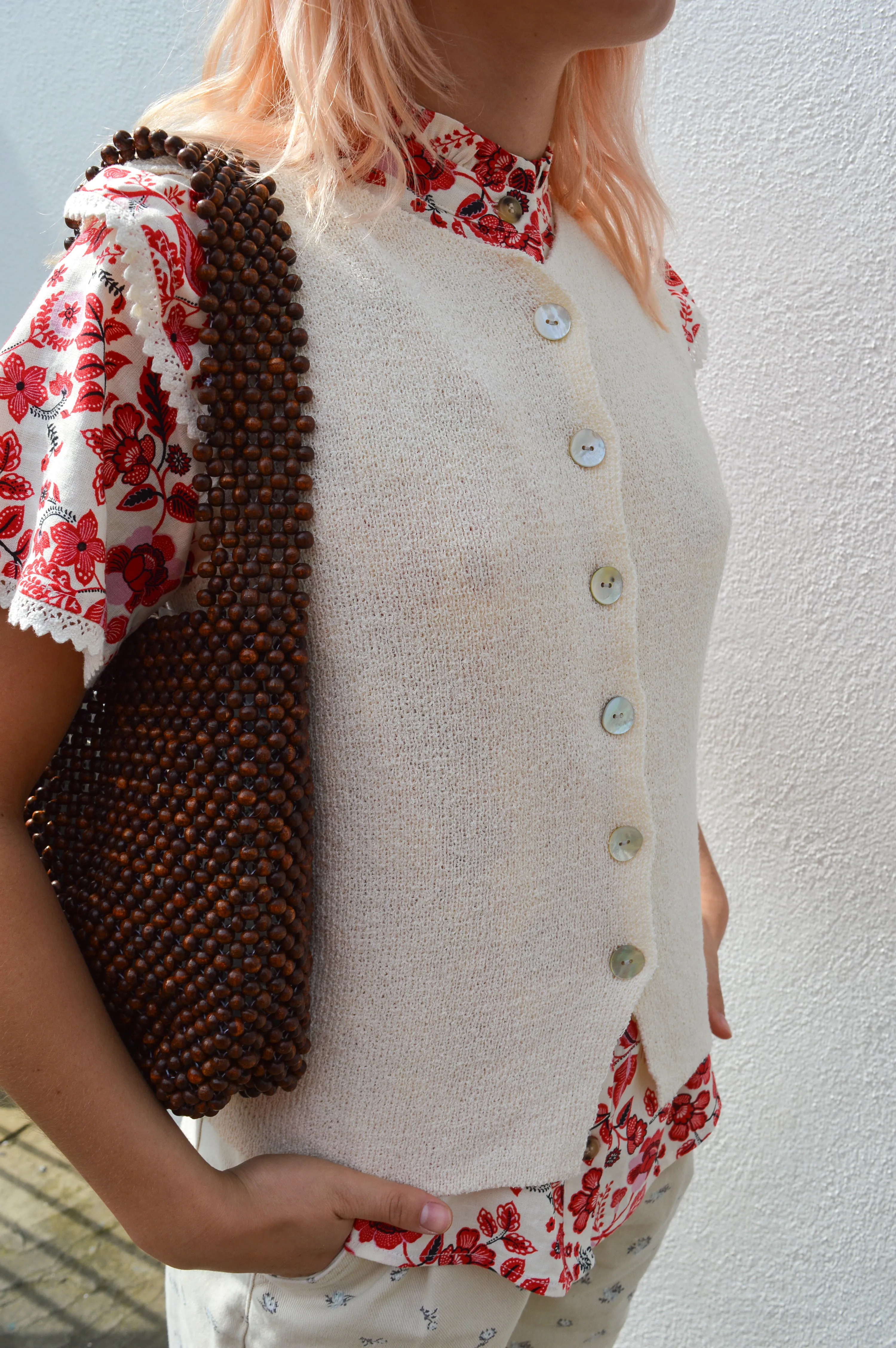 ICHI Blonds Almond Milk Knit Waistcoat