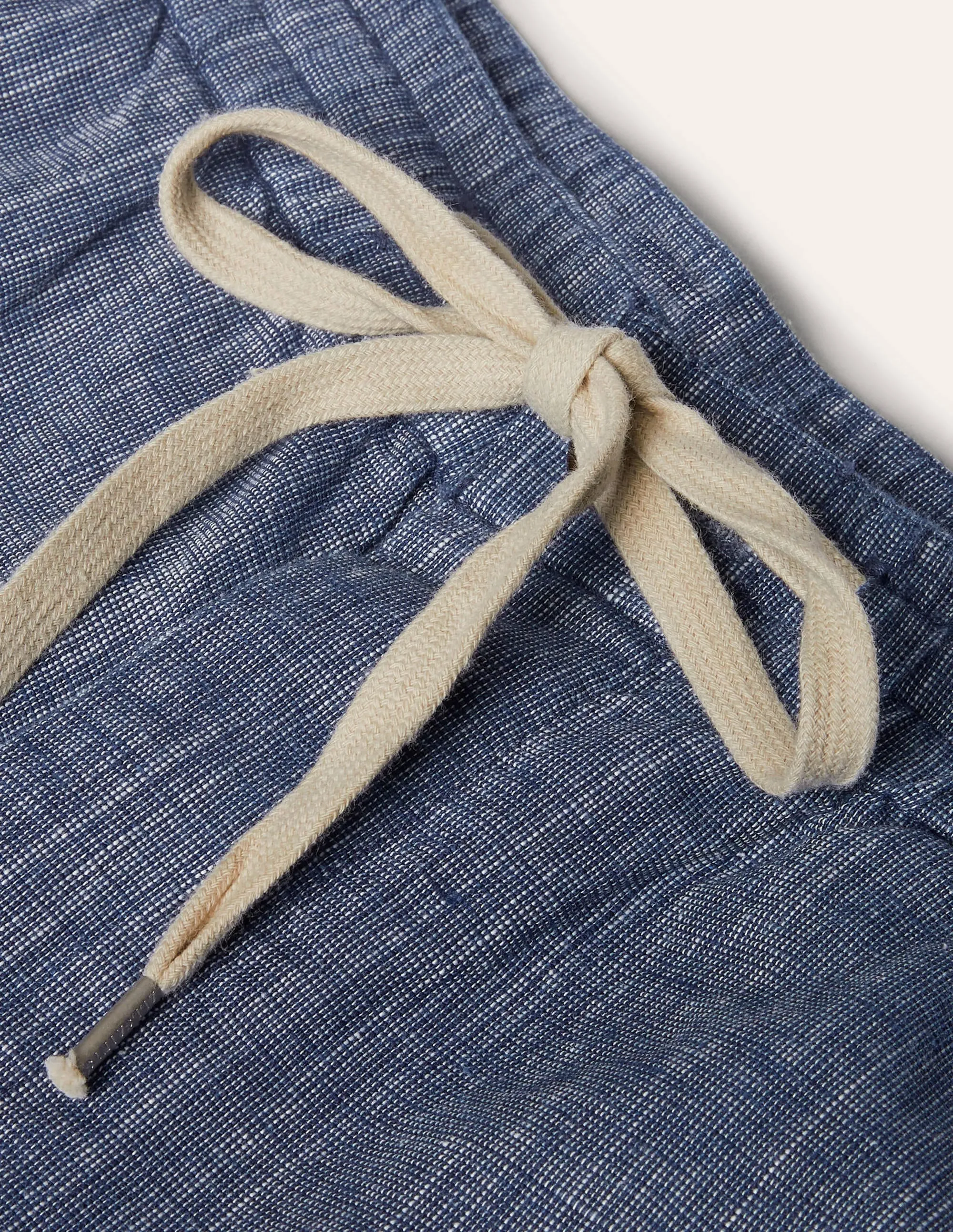 Linen Blend Drawstring Shorts-Light Blue Chambray