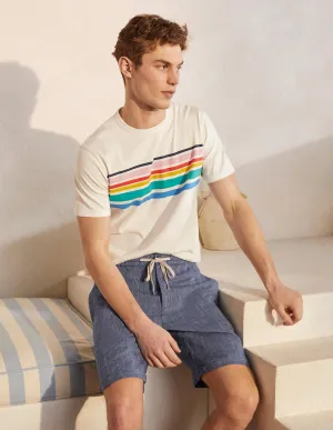 Linen Blend Drawstring Shorts-Light Blue Chambray