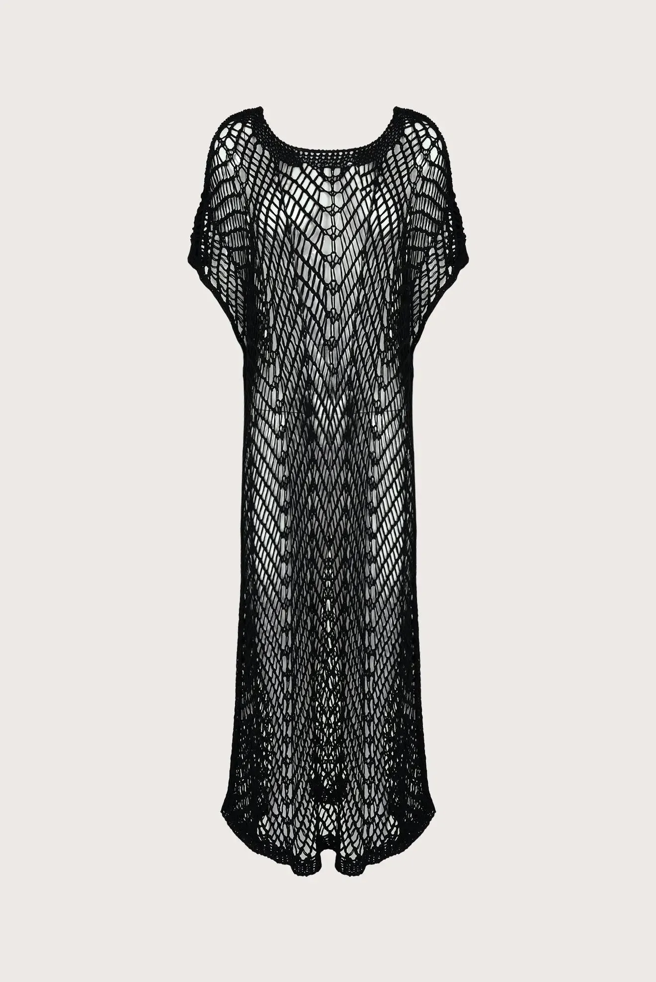 Long openwork dress with sleeves - Black color