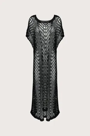 Long openwork dress with sleeves - Black color