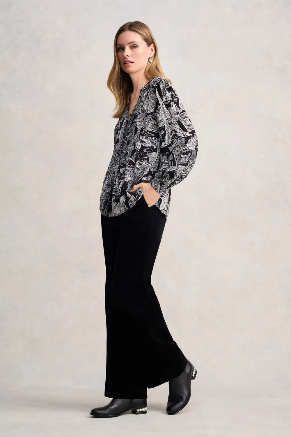 Long Sleeve Light Weight Blouse - France Capital Print
