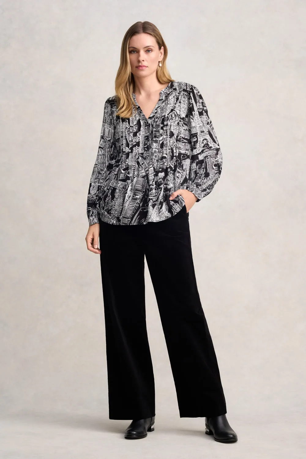Long Sleeve Light Weight Blouse - France Capital Print
