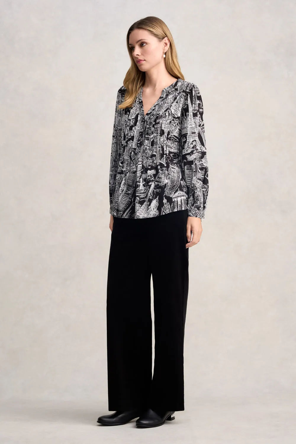 Long Sleeve Light Weight Blouse - France Capital Print