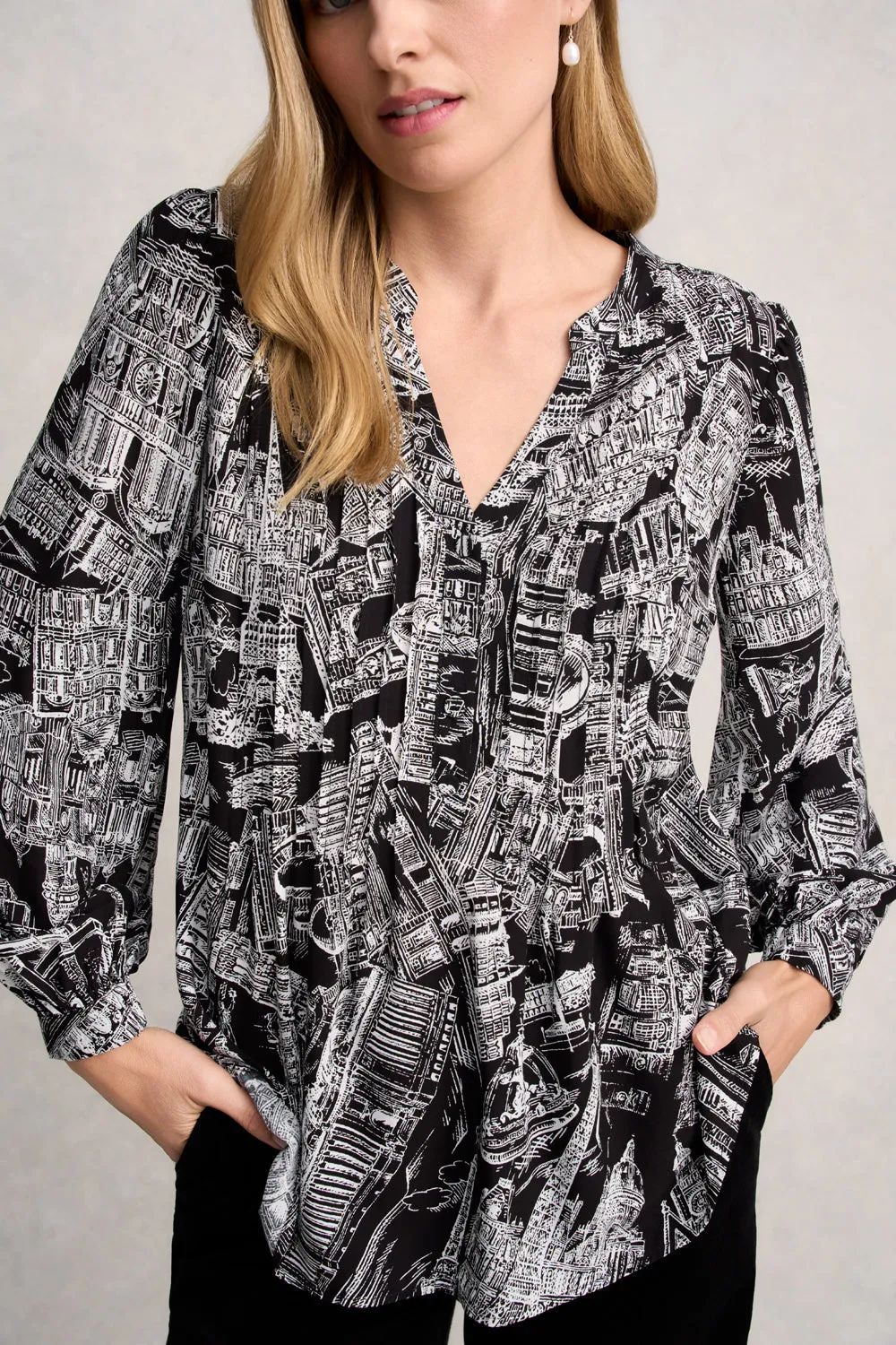 Long Sleeve Light Weight Blouse - France Capital Print