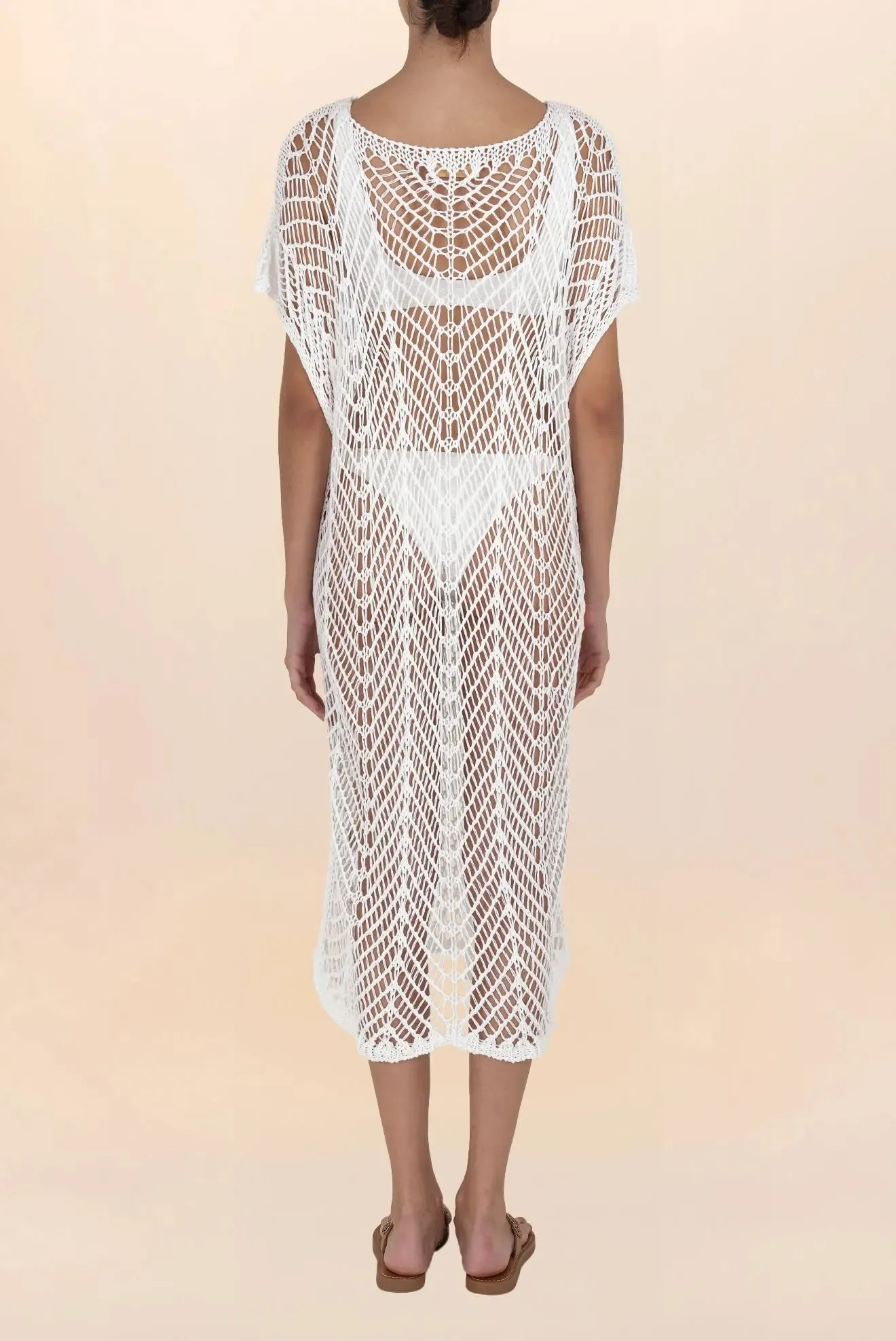 Long white crochet dress with sleeves