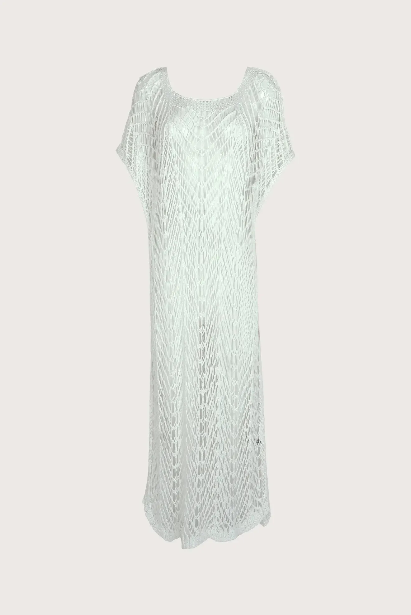 Long white crochet dress with sleeves