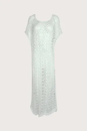 Long white crochet dress with sleeves