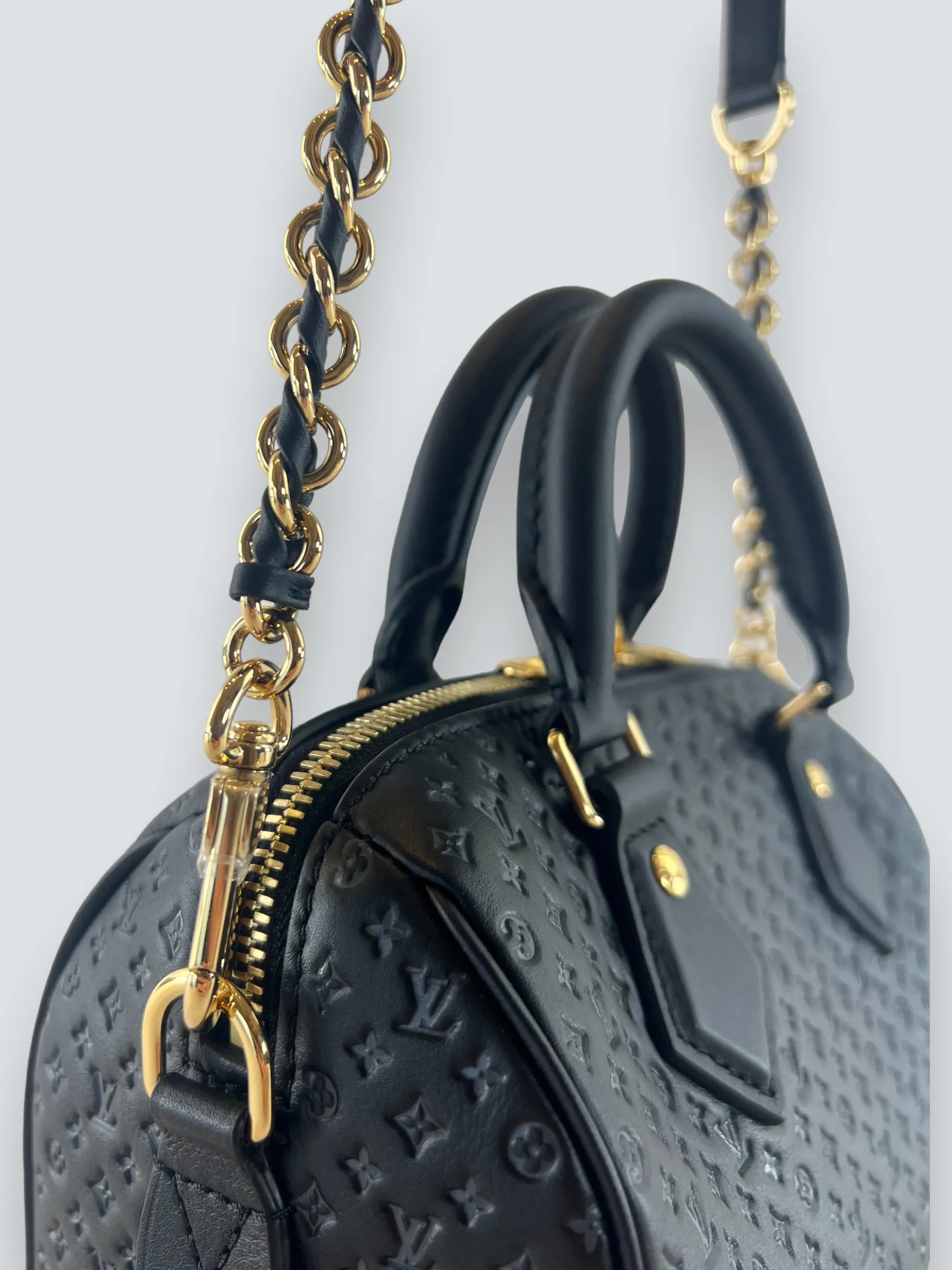 Louis Vuitton Black Calfskin Leather Nanogram Speedy 20 Bandouliere