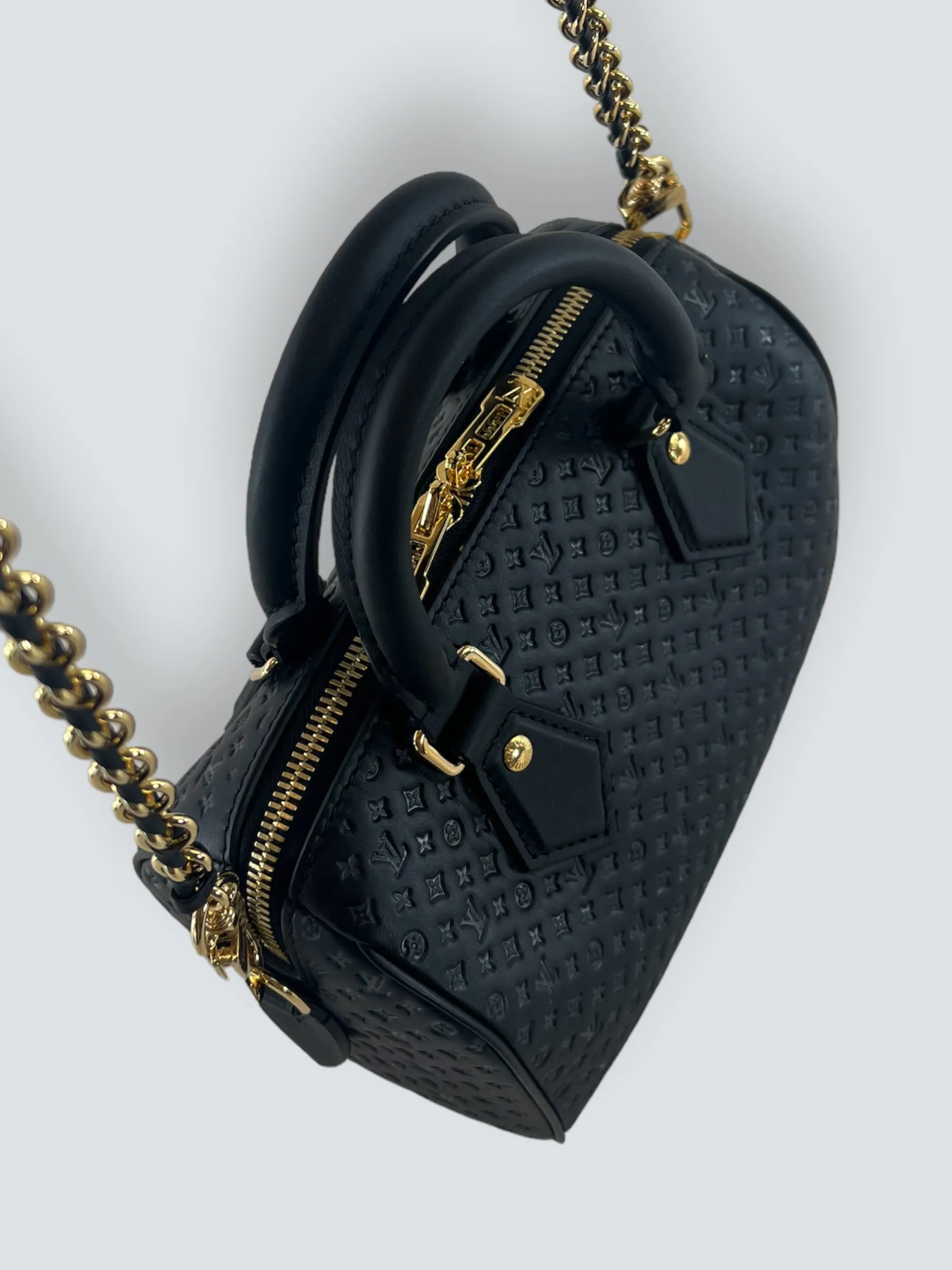 Louis Vuitton Black Calfskin Leather Nanogram Speedy 20 Bandouliere