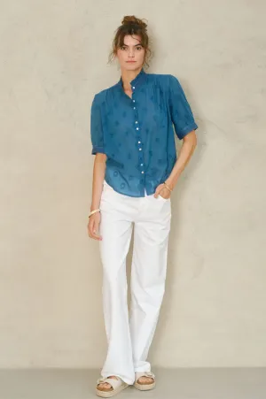 M.A.B.E Frani Embroidered Blue Top