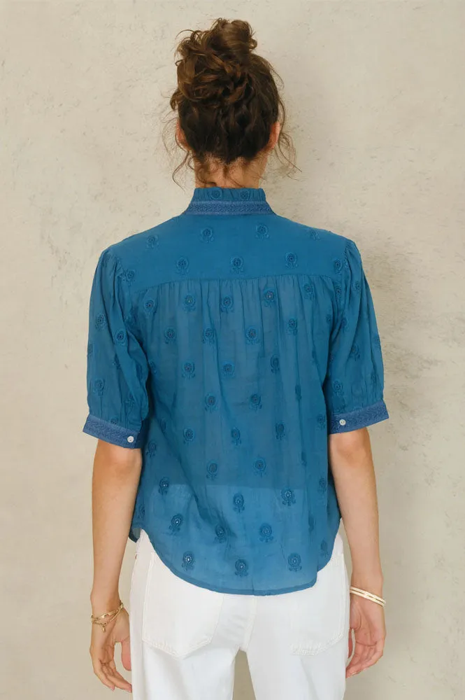 M.A.B.E Frani Embroidered Blue Top
