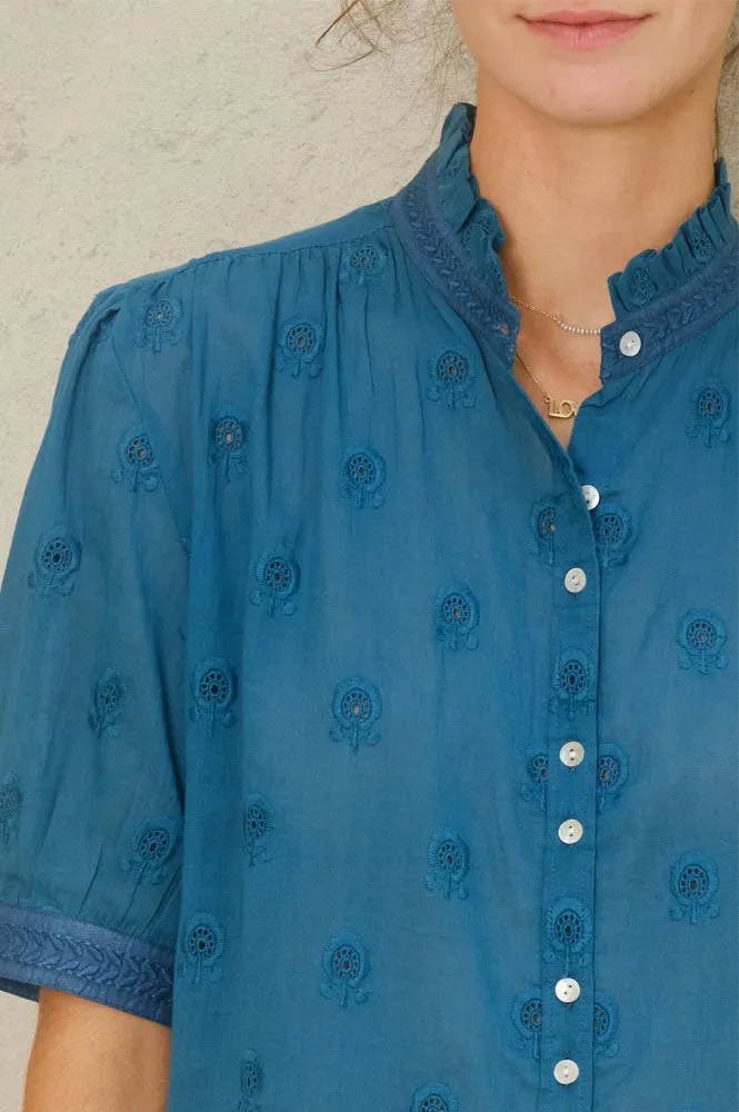 M.A.B.E Frani Embroidered Blue Top