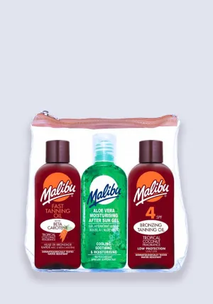 Malibu Tanning Oil Travel Pack Bag - Fast Tanning. SPF 4 and Aloe Vera Gel