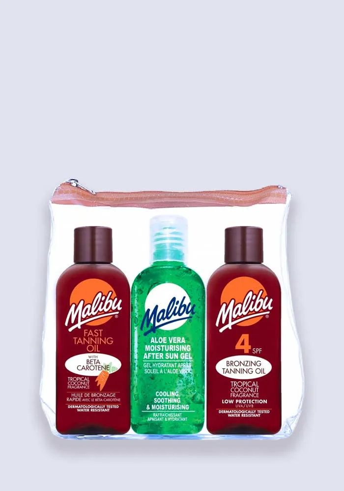 Malibu Tanning Oil Travel Pack Bag - Fast Tanning. SPF 4 and Aloe Vera Gel