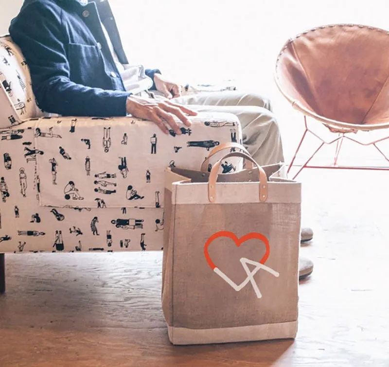 Market Tote in Natural LA Black Print by Geoff McFetridge