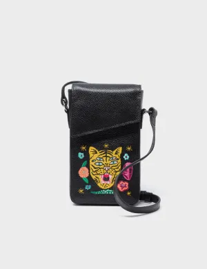 Max Black Cellphone Crossbody Pouch - Happy Tiger Embroidery