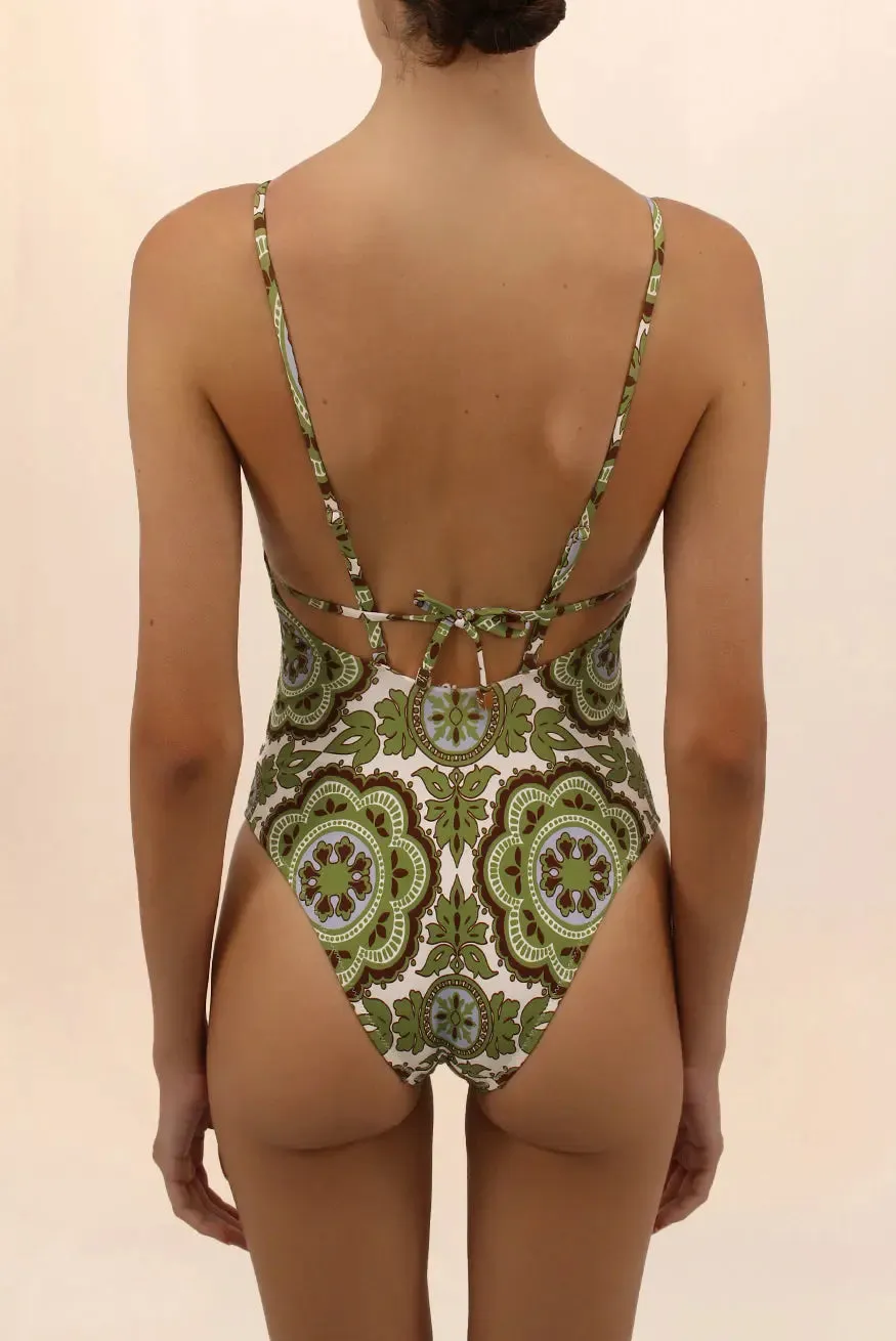 MIDNIGHT RUCHED NECKLINE ONE-PIECE