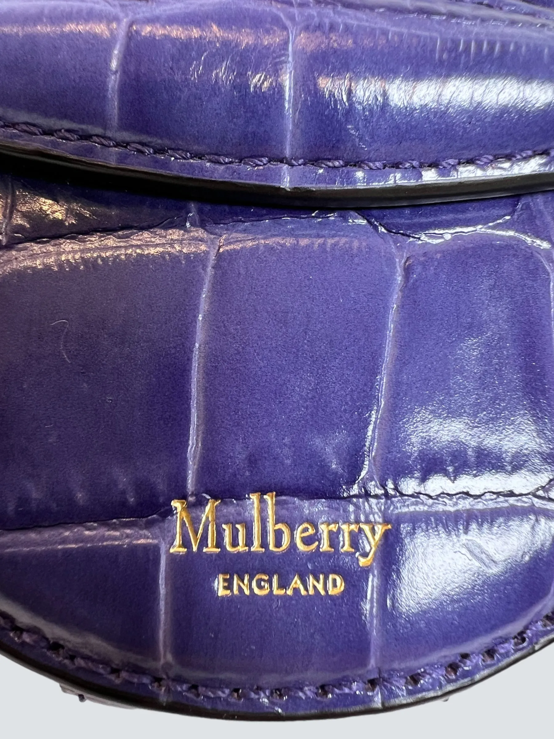 Mulberry Purple Crocodile Embossed Leather Mini Trunk Wristlet
