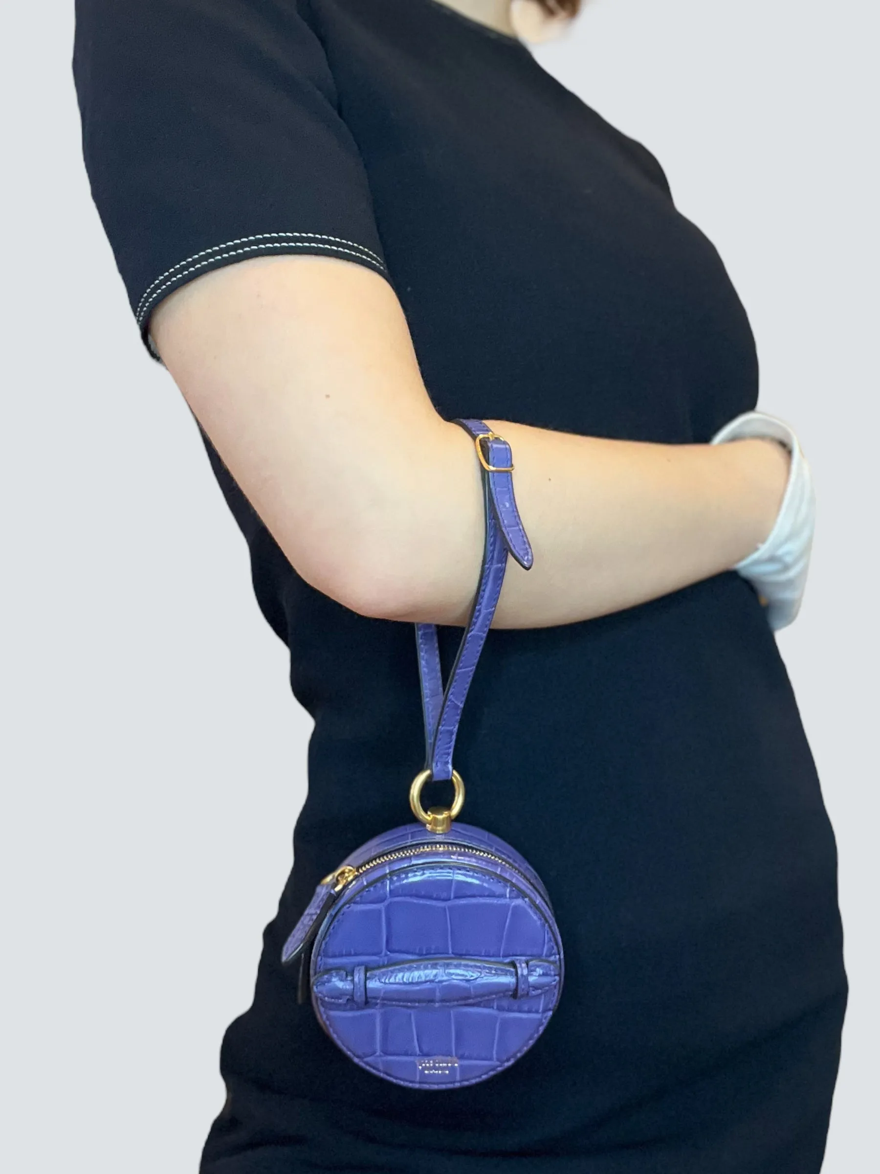 Mulberry Purple Crocodile Embossed Leather Mini Trunk Wristlet