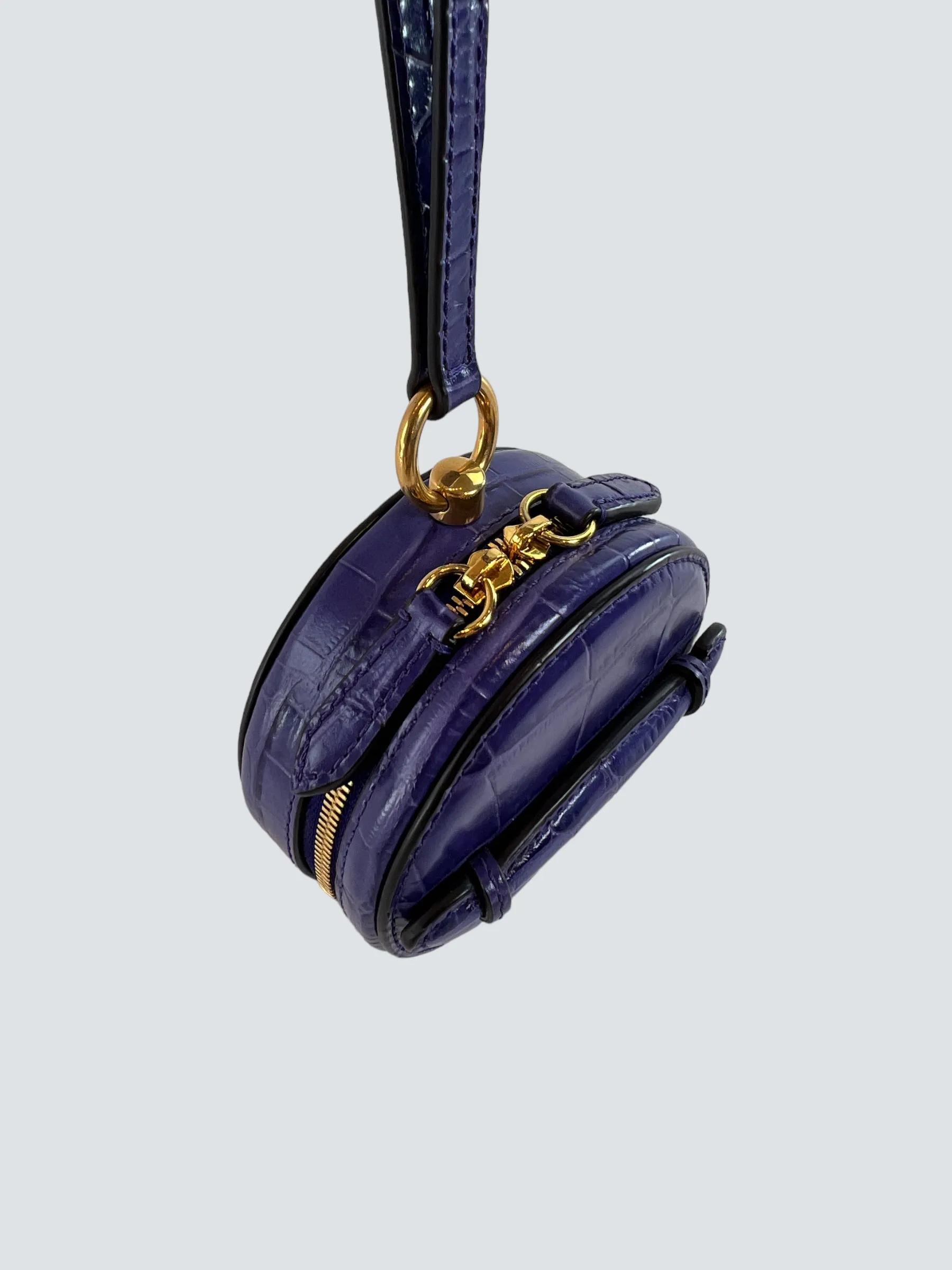 Mulberry Purple Crocodile Embossed Leather Mini Trunk Wristlet