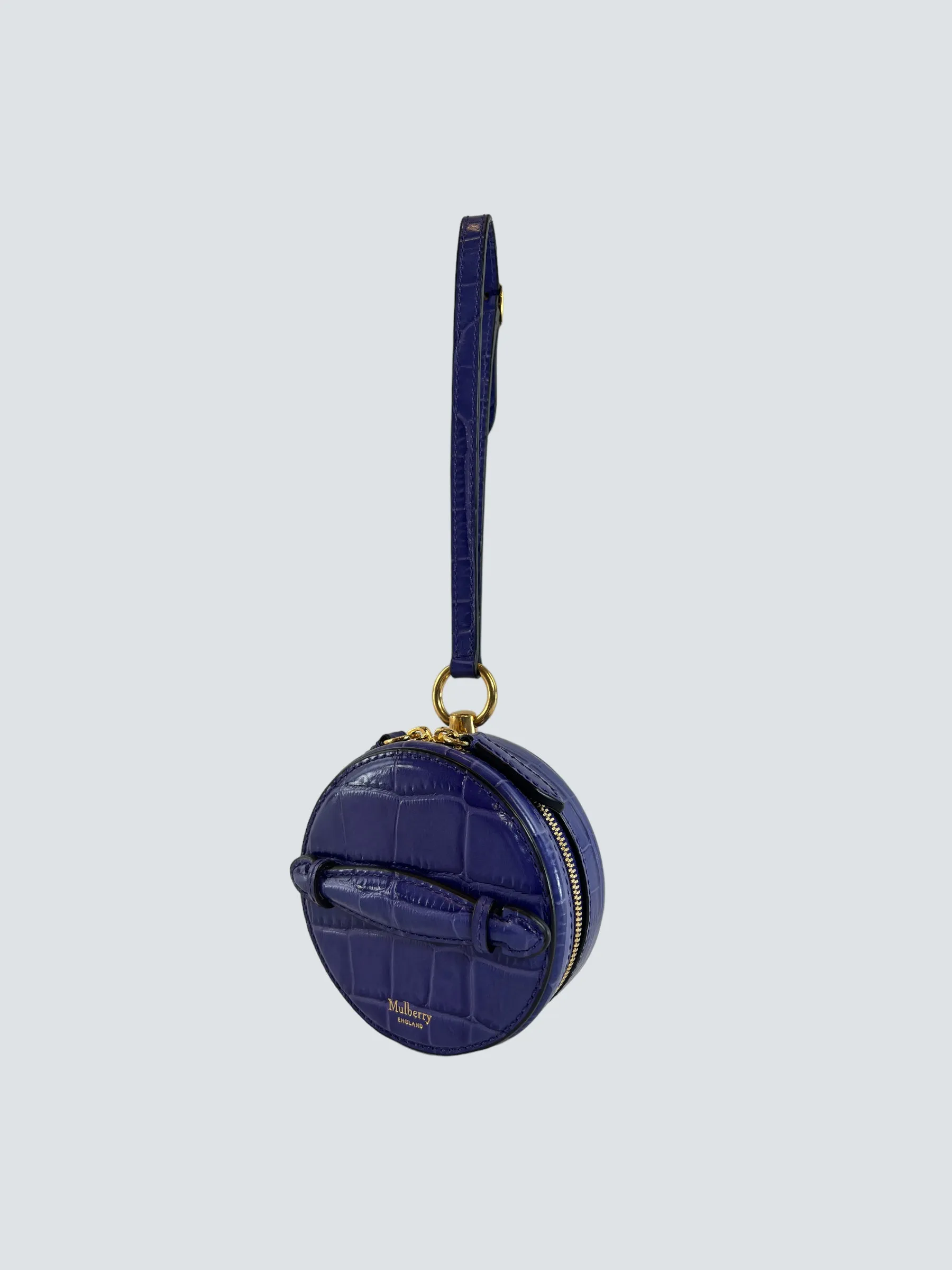Mulberry Purple Crocodile Embossed Leather Mini Trunk Wristlet