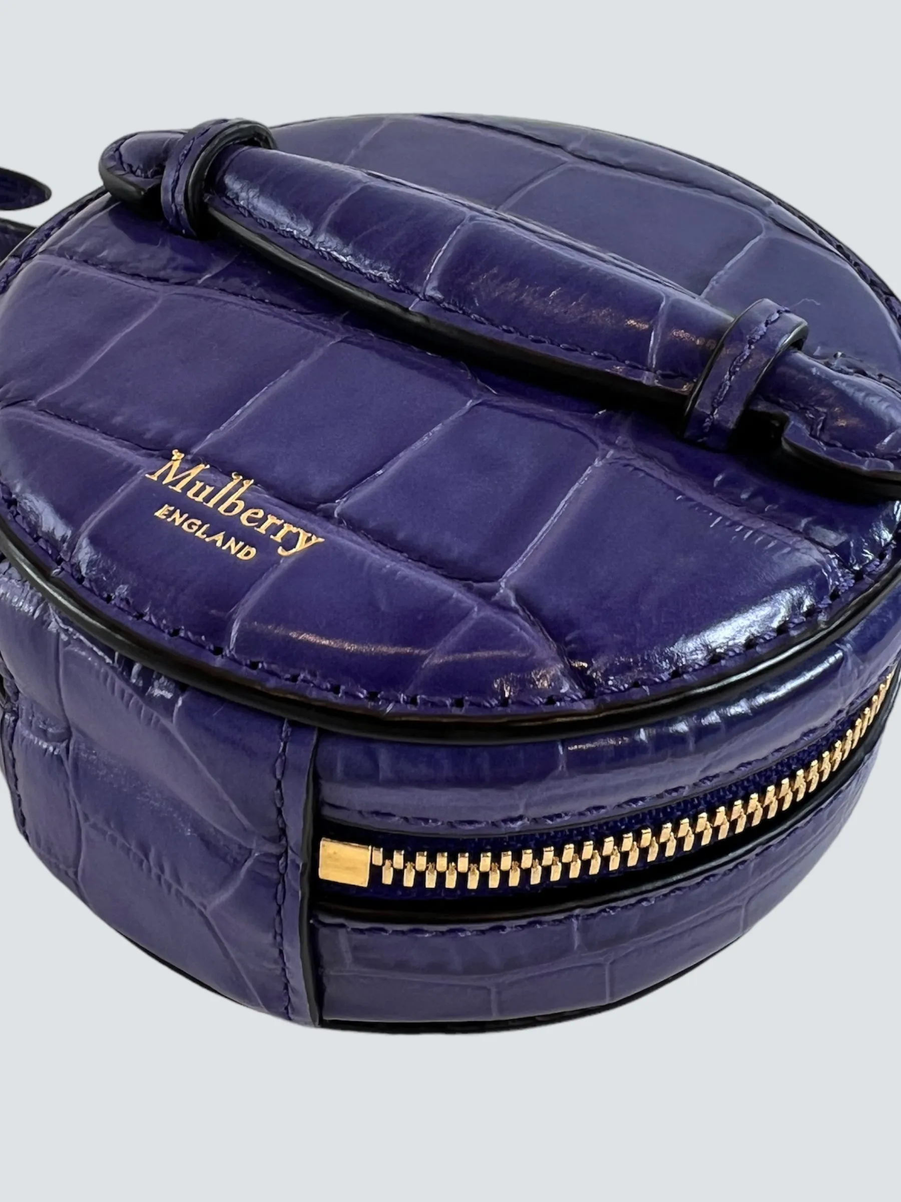 Mulberry Purple Crocodile Embossed Leather Mini Trunk Wristlet