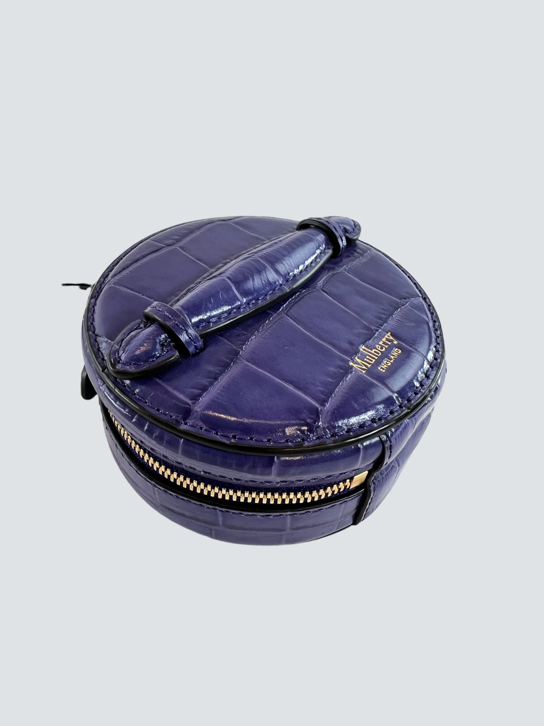 Mulberry Purple Crocodile Embossed Leather Mini Trunk Wristlet