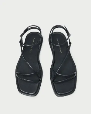 Noor Black Leather Flat Sandal