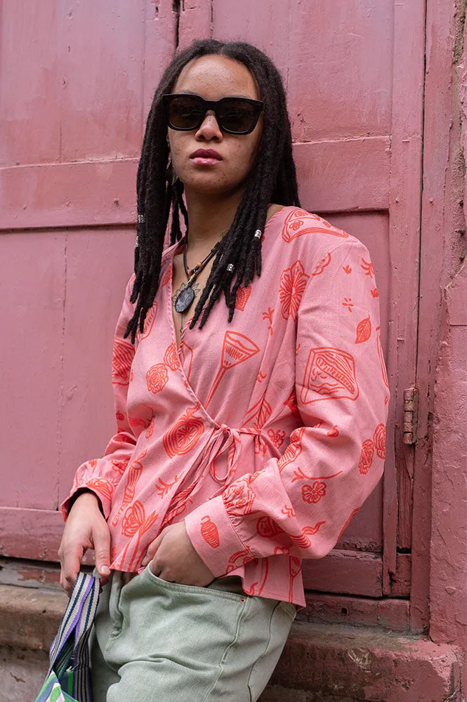 Object Sage Rose Elegance Fiesta Wrap Top