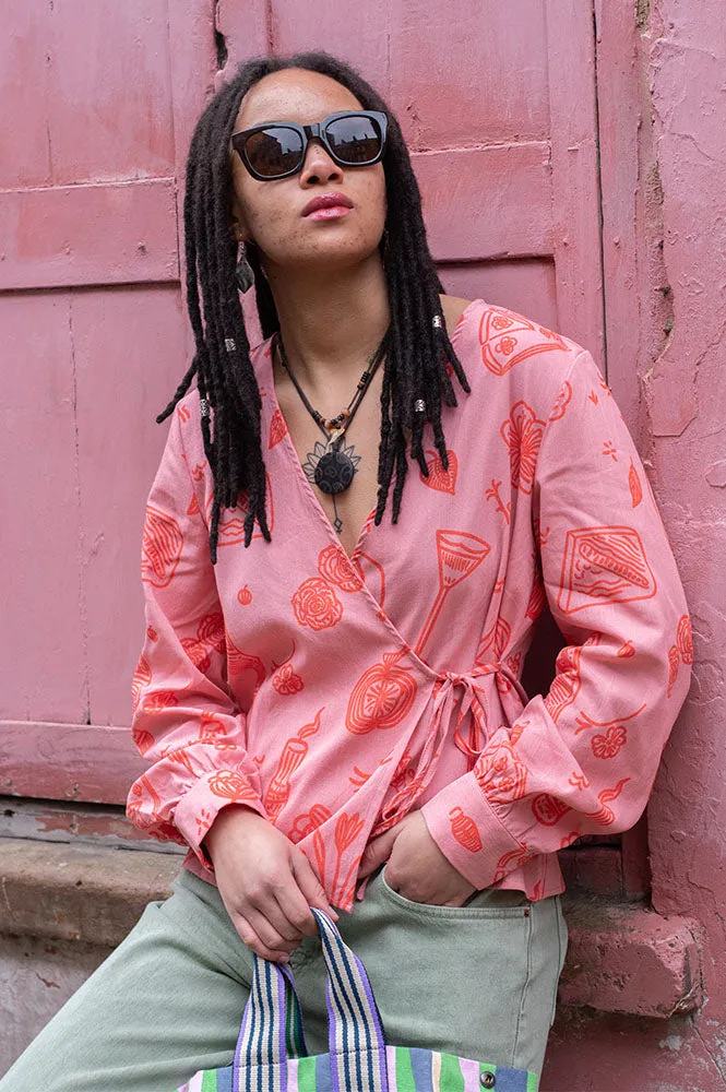 Object Sage Rose Elegance Fiesta Wrap Top