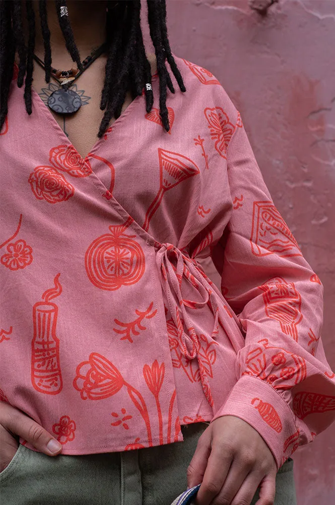 Object Sage Rose Elegance Fiesta Wrap Top
