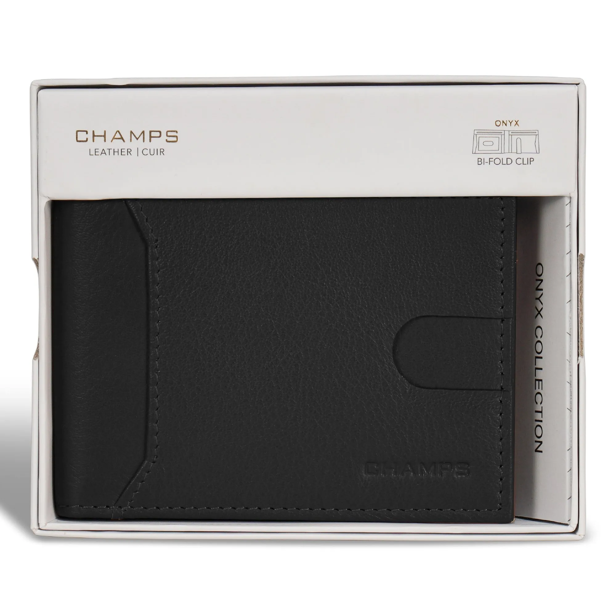 Onyx / Leather Bi-Fold Clip Wallet