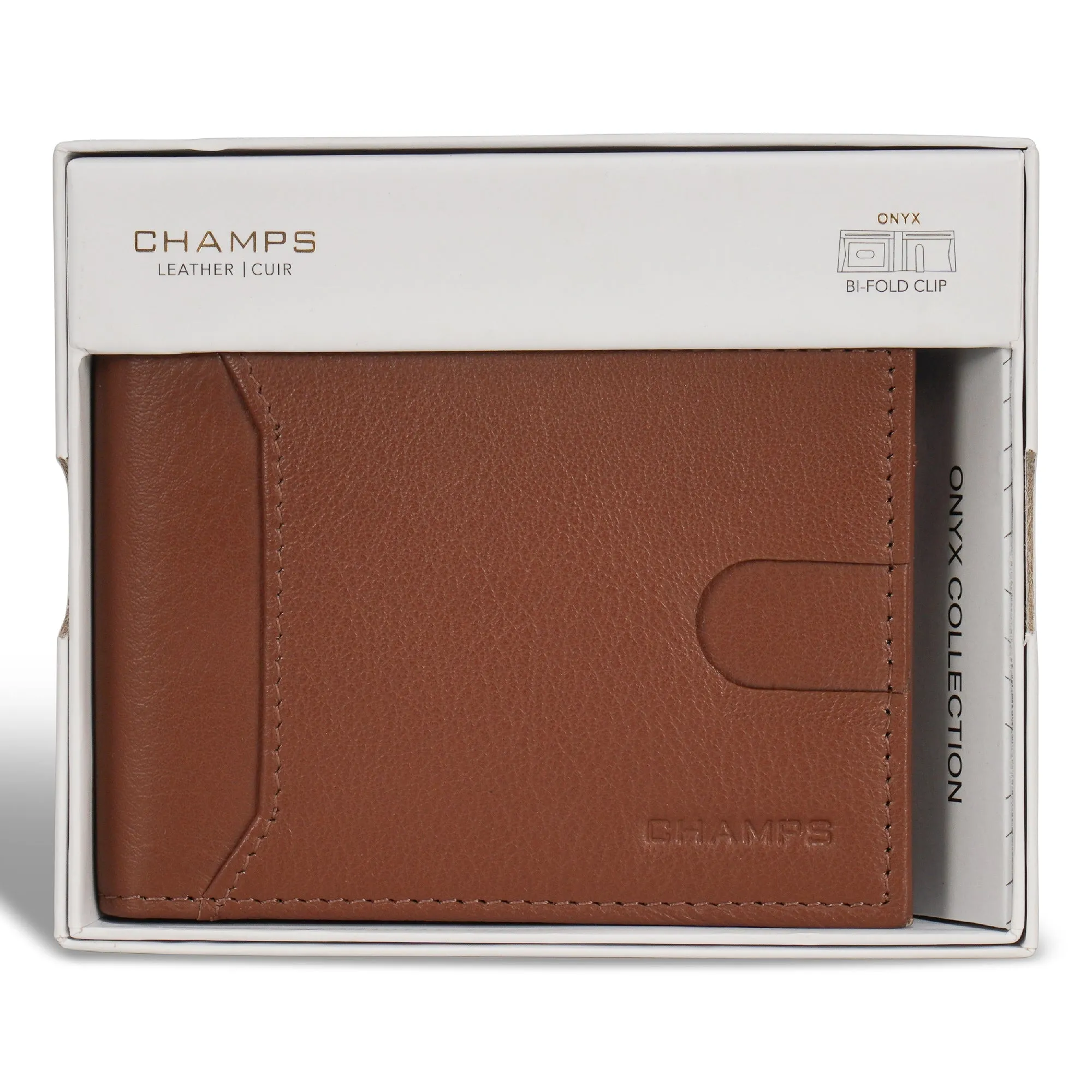 Onyx / Leather Bi-Fold Clip Wallet