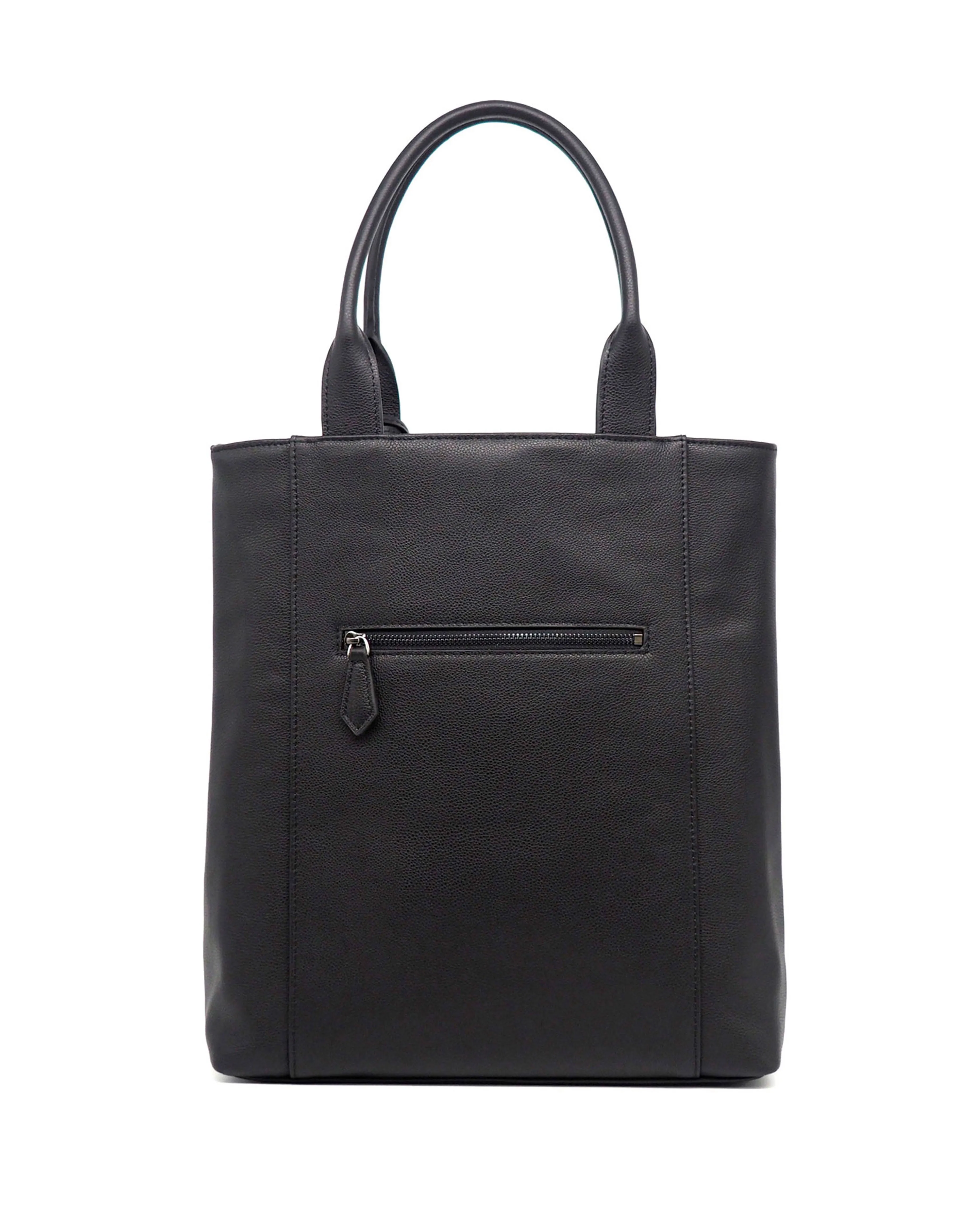 Pebble-Grain Leather Long Tote (Black)