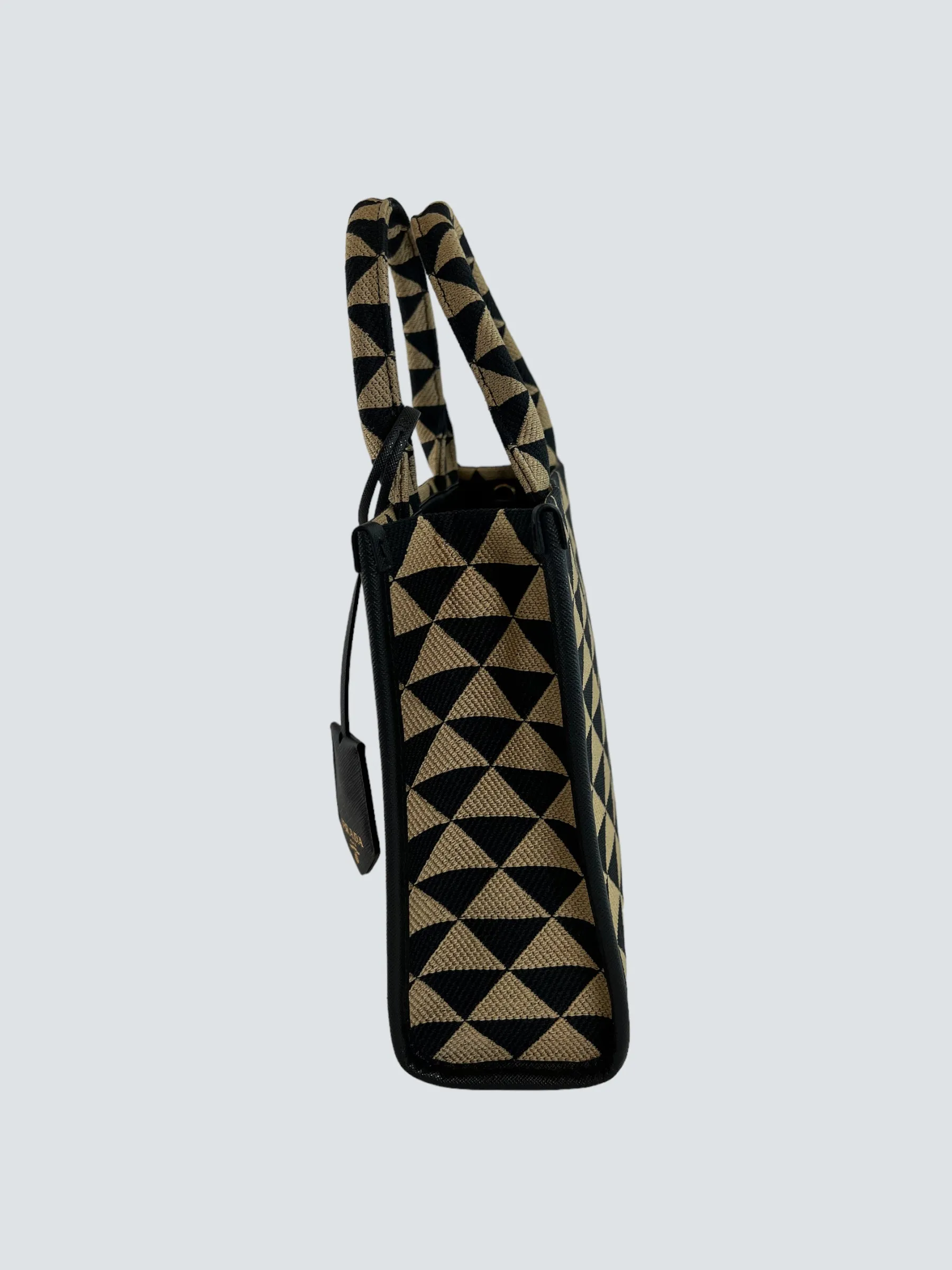 Prada Black and Tan Symbole Jacquard Fabric Tote