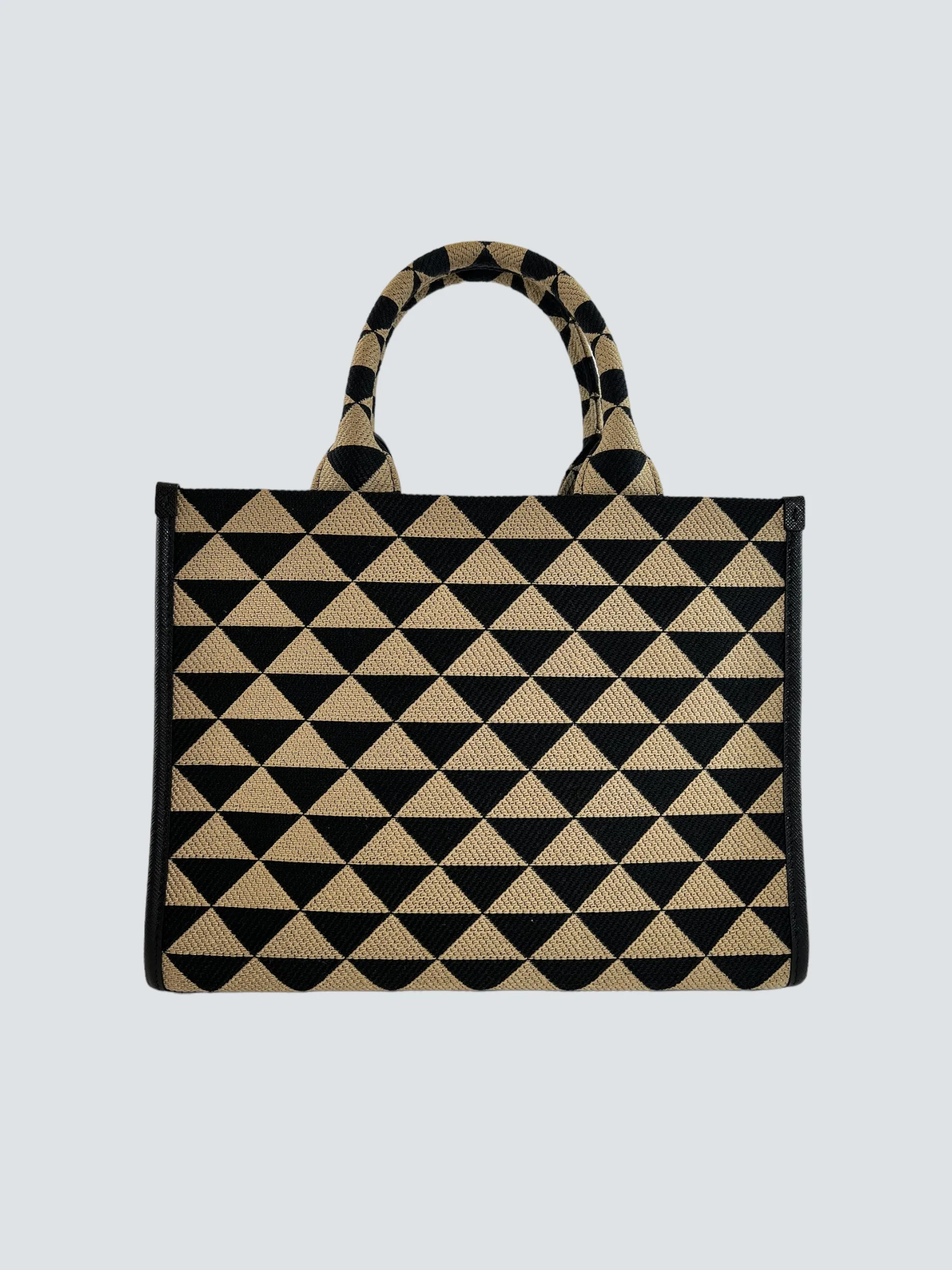 Prada Black and Tan Symbole Jacquard Fabric Tote