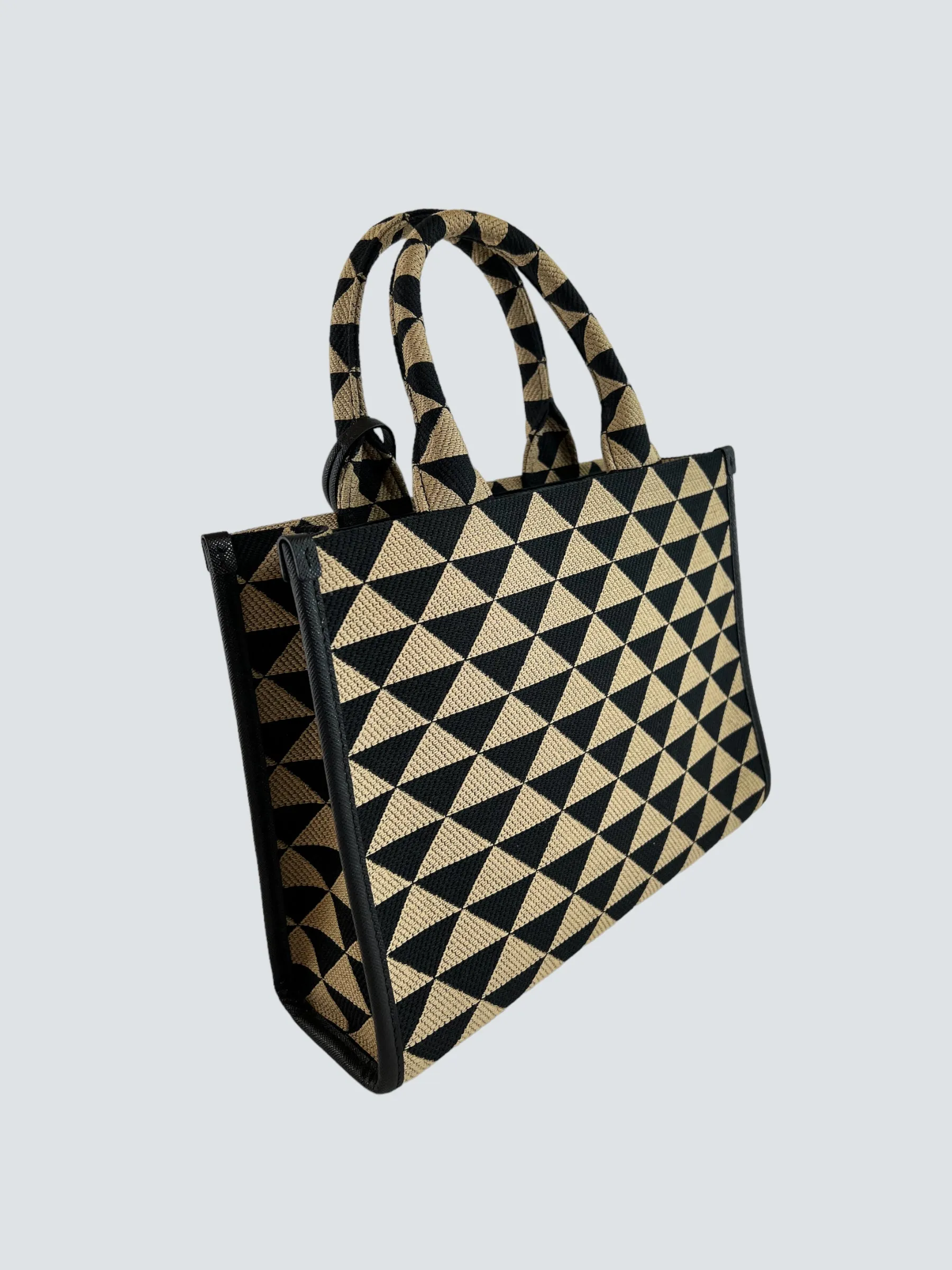 Prada Black and Tan Symbole Jacquard Fabric Tote
