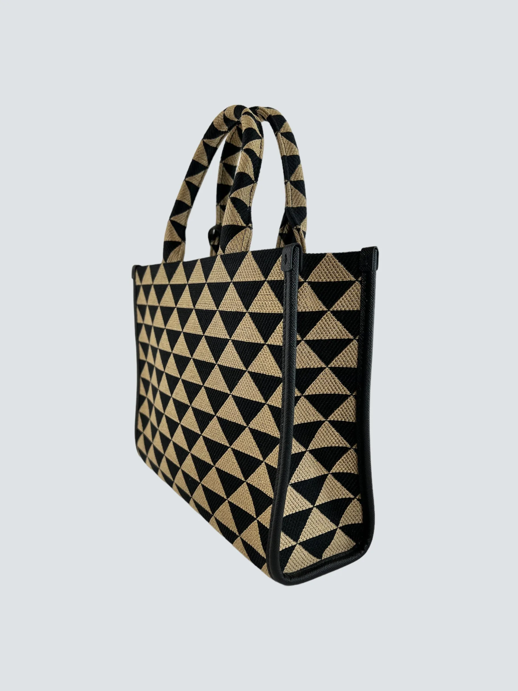Prada Black and Tan Symbole Jacquard Fabric Tote