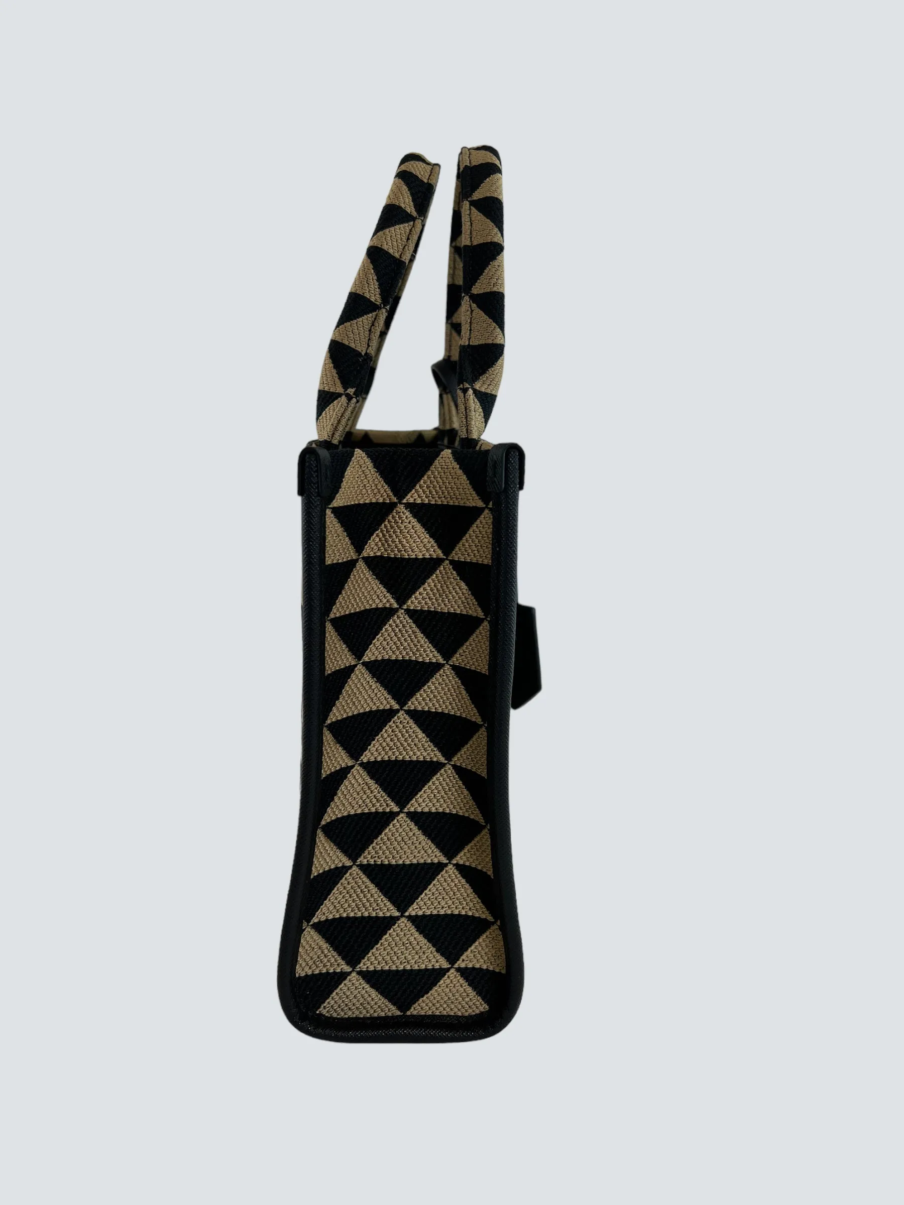 Prada Black and Tan Symbole Jacquard Fabric Tote