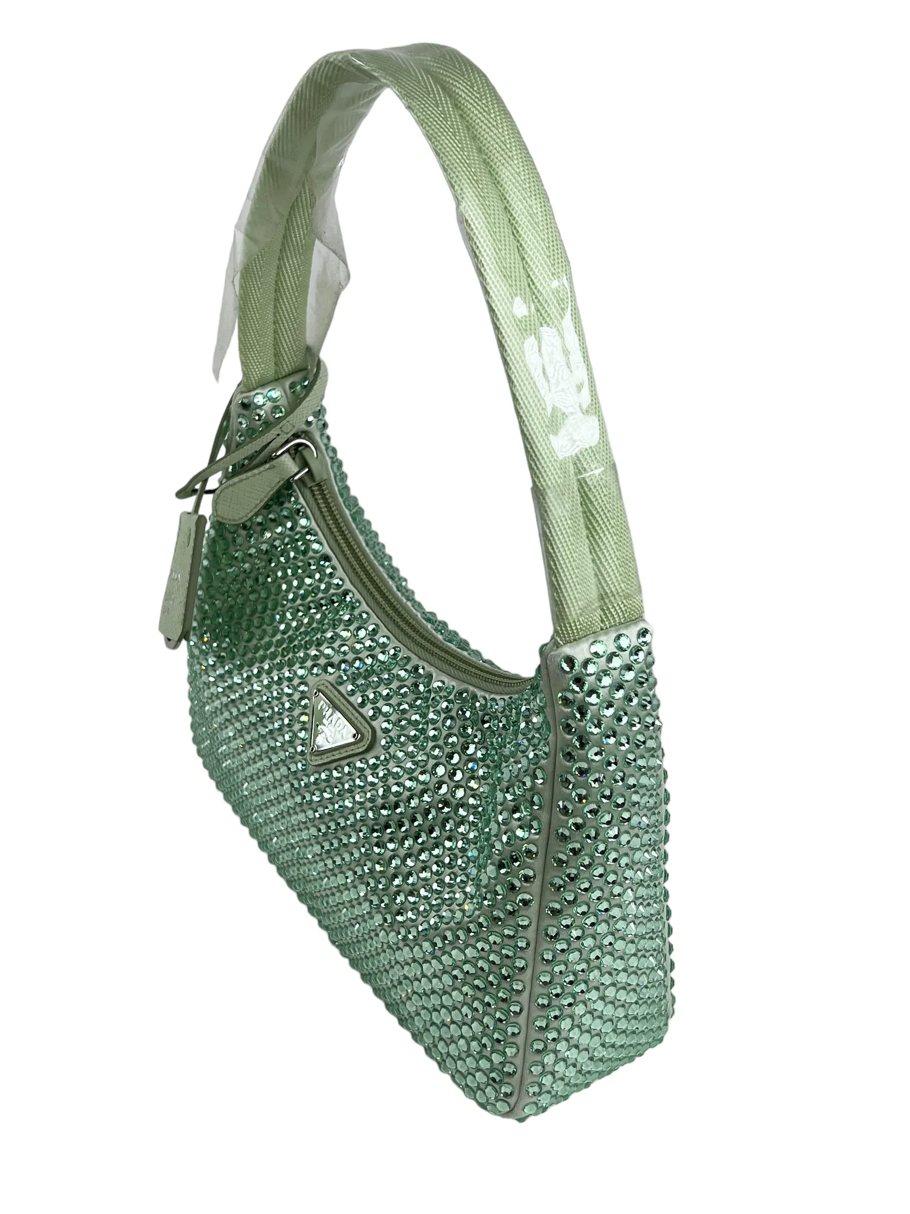 Prada Green Satin with Crystal Small Shoulder Bag