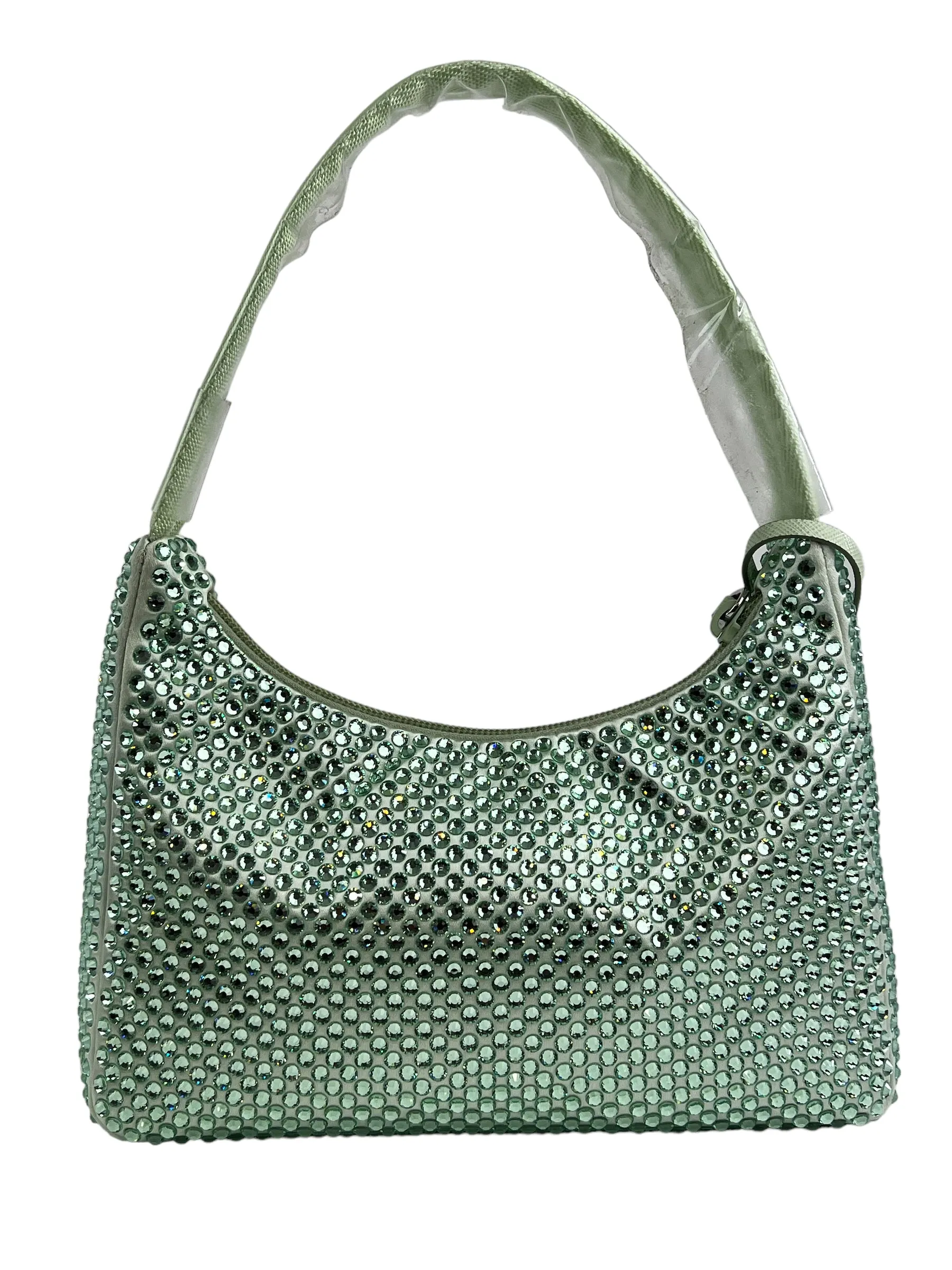 Prada Green Satin with Crystal Small Shoulder Bag