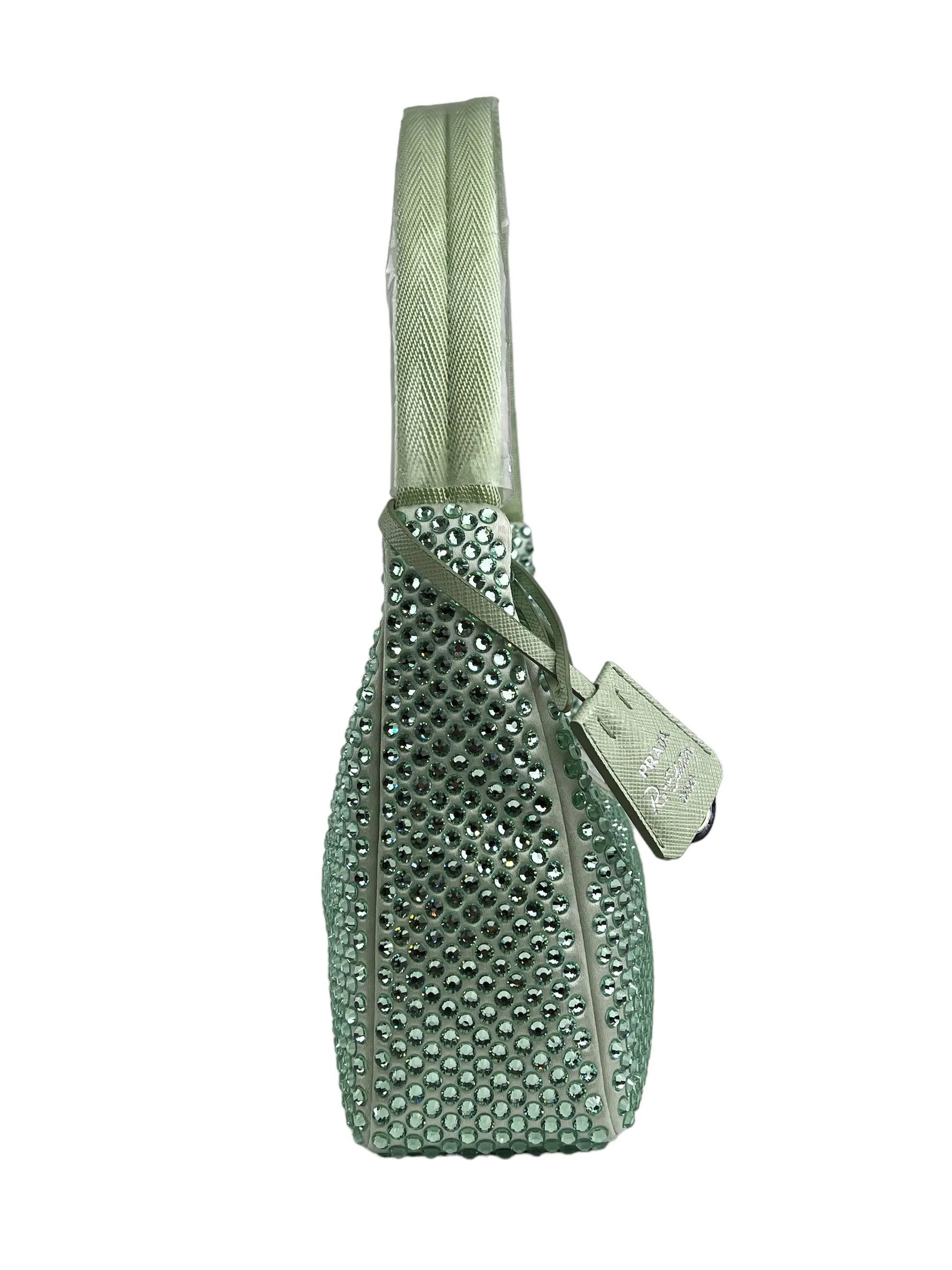 Prada Green Satin with Crystal Small Shoulder Bag