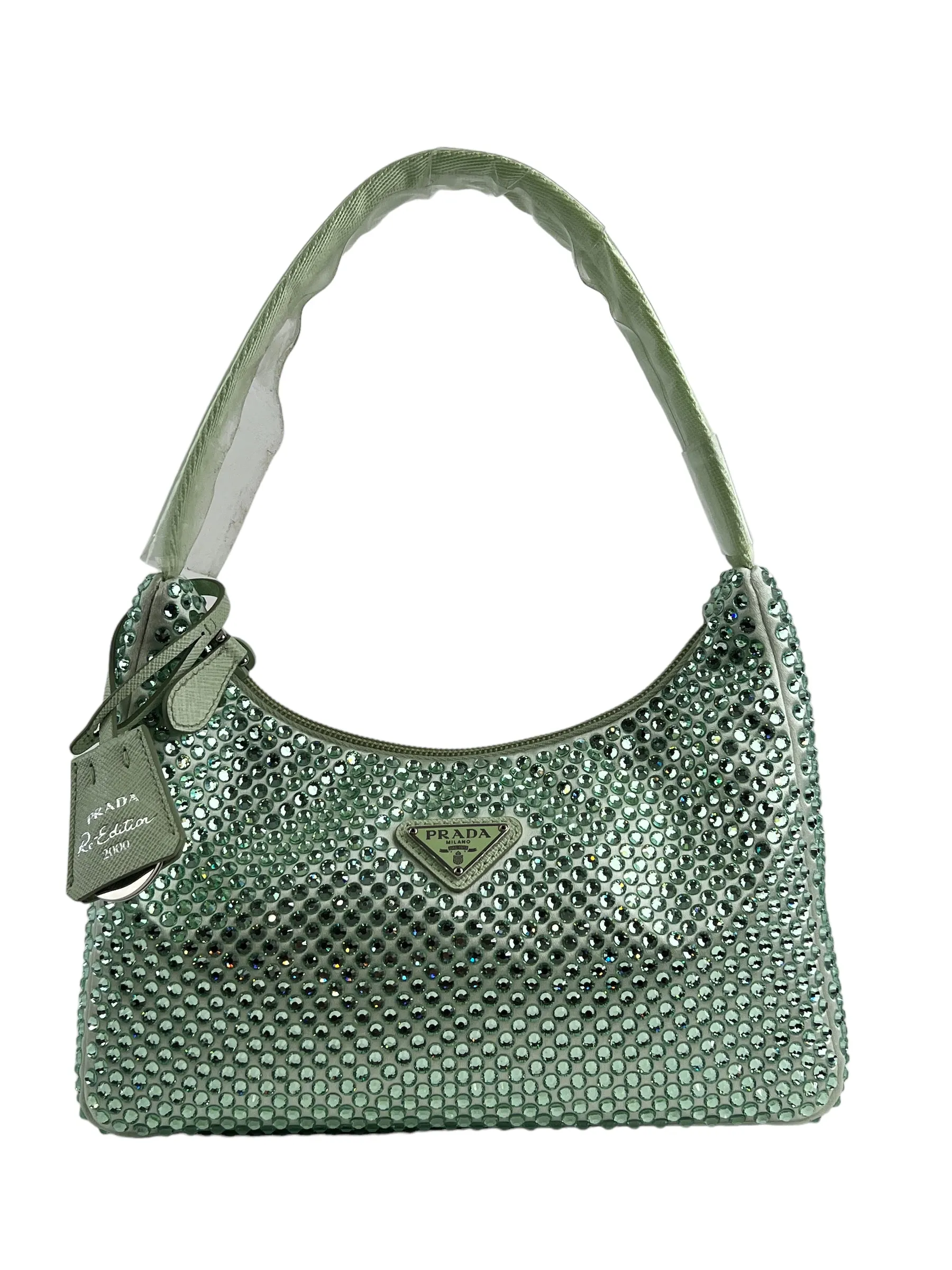 Prada Green Satin with Crystal Small Shoulder Bag