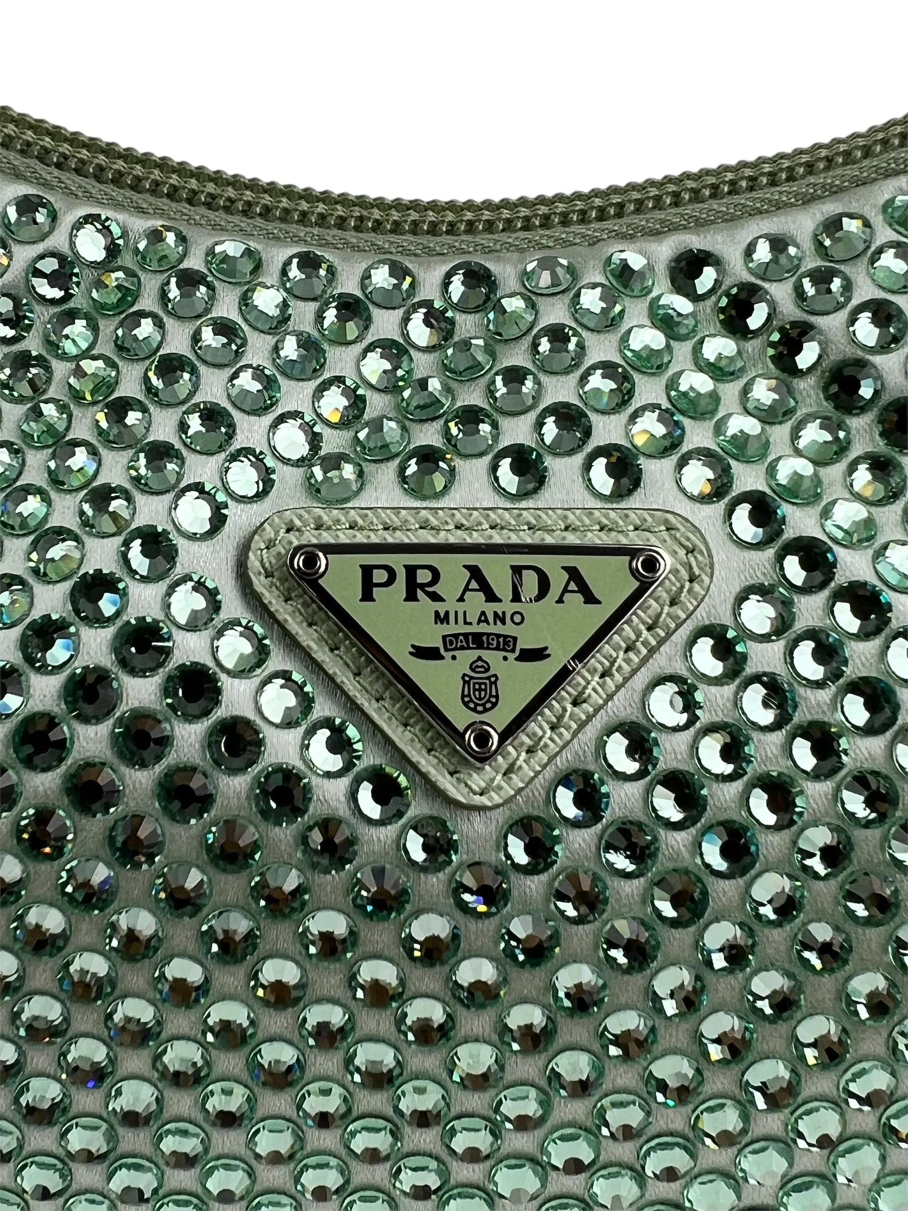 Prada Green Satin with Crystal Small Shoulder Bag
