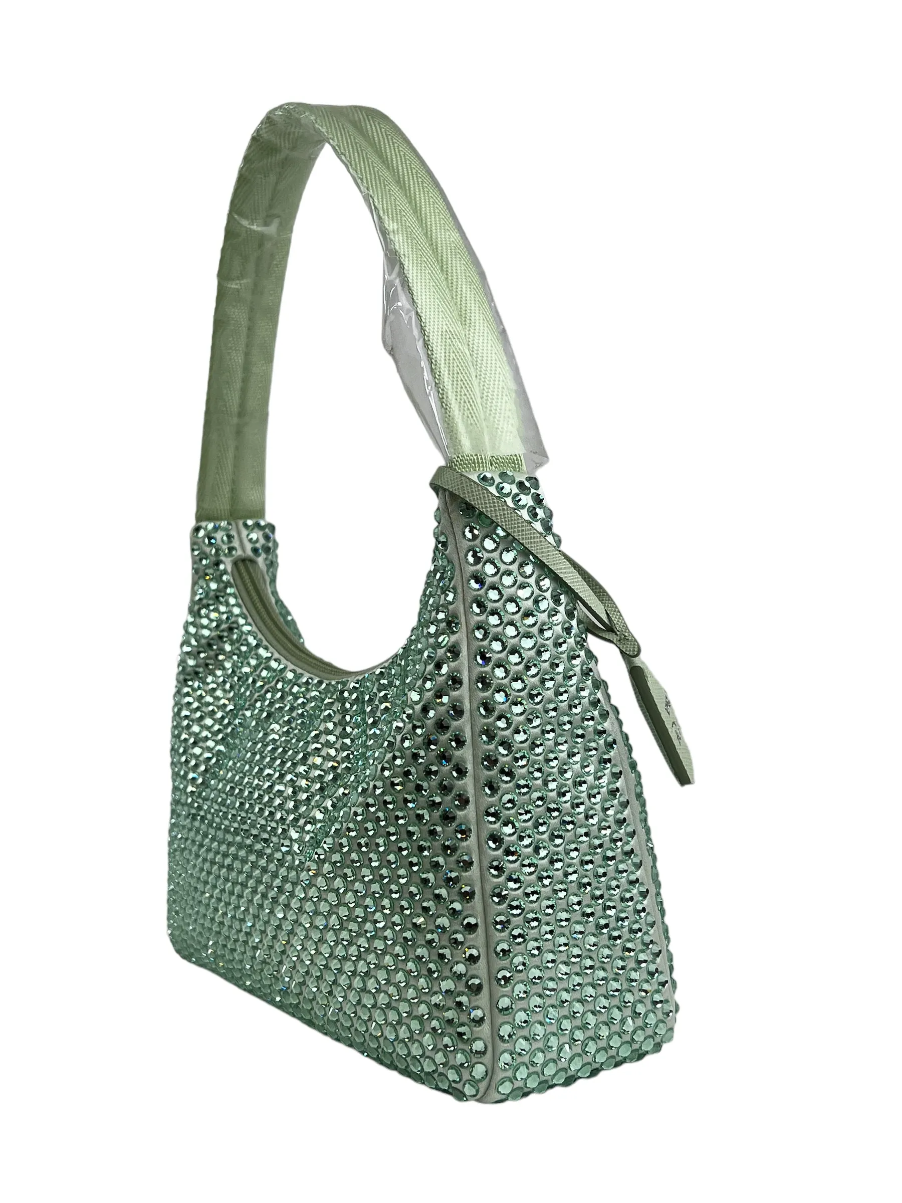Prada Green Satin with Crystal Small Shoulder Bag