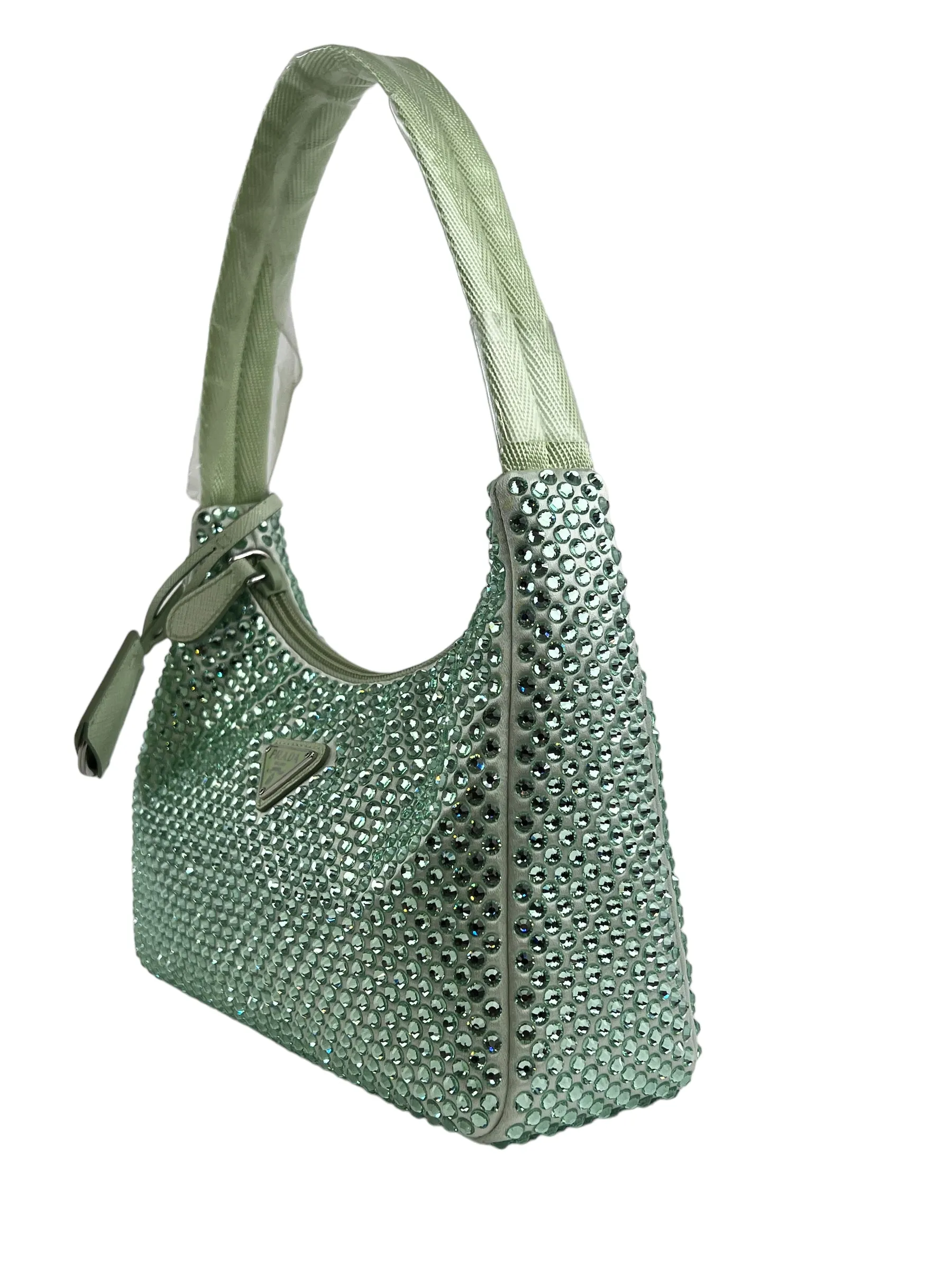 Prada Green Satin with Crystal Small Shoulder Bag