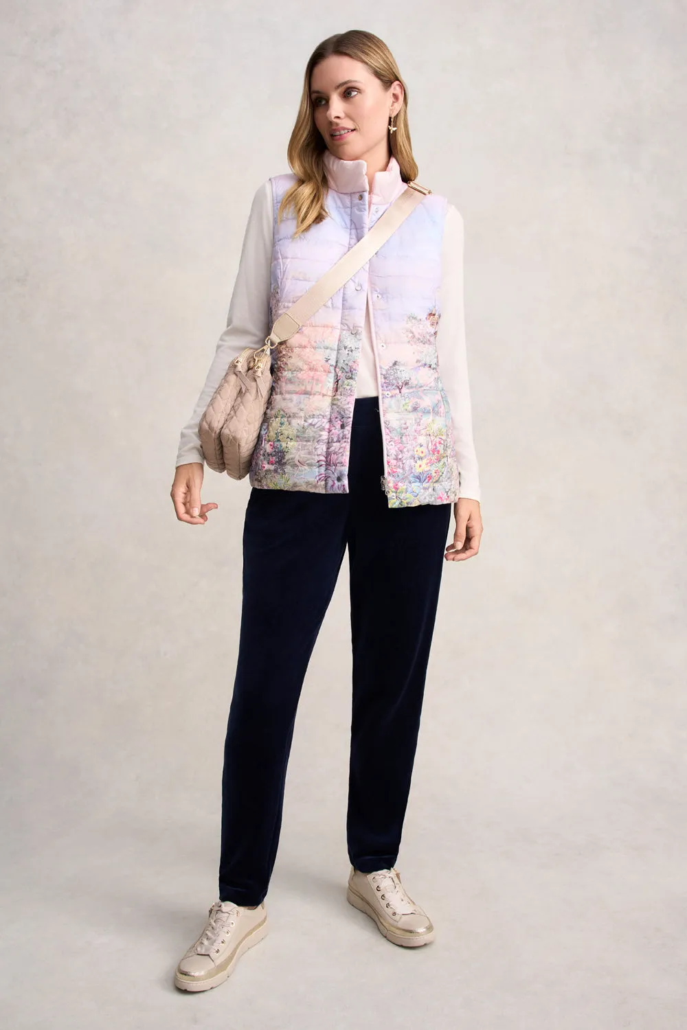 Quilted Reversible Puffer Vest - Scenic Sunset Print