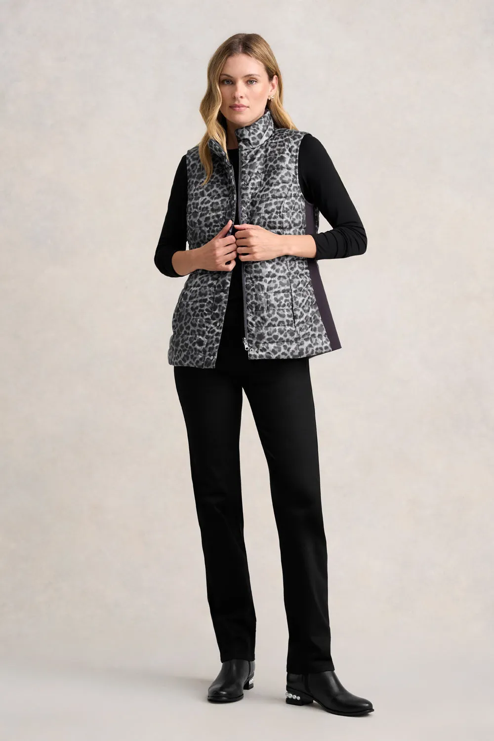 Reversible Puffer Vest - Black Leopard